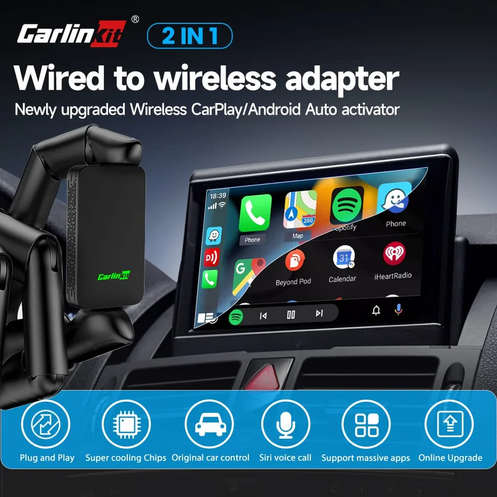 Carlinkit Bezprzewodowy adapter CarPlay 5.0 Android Auto 2 w 1 do samochodów 2017-2024