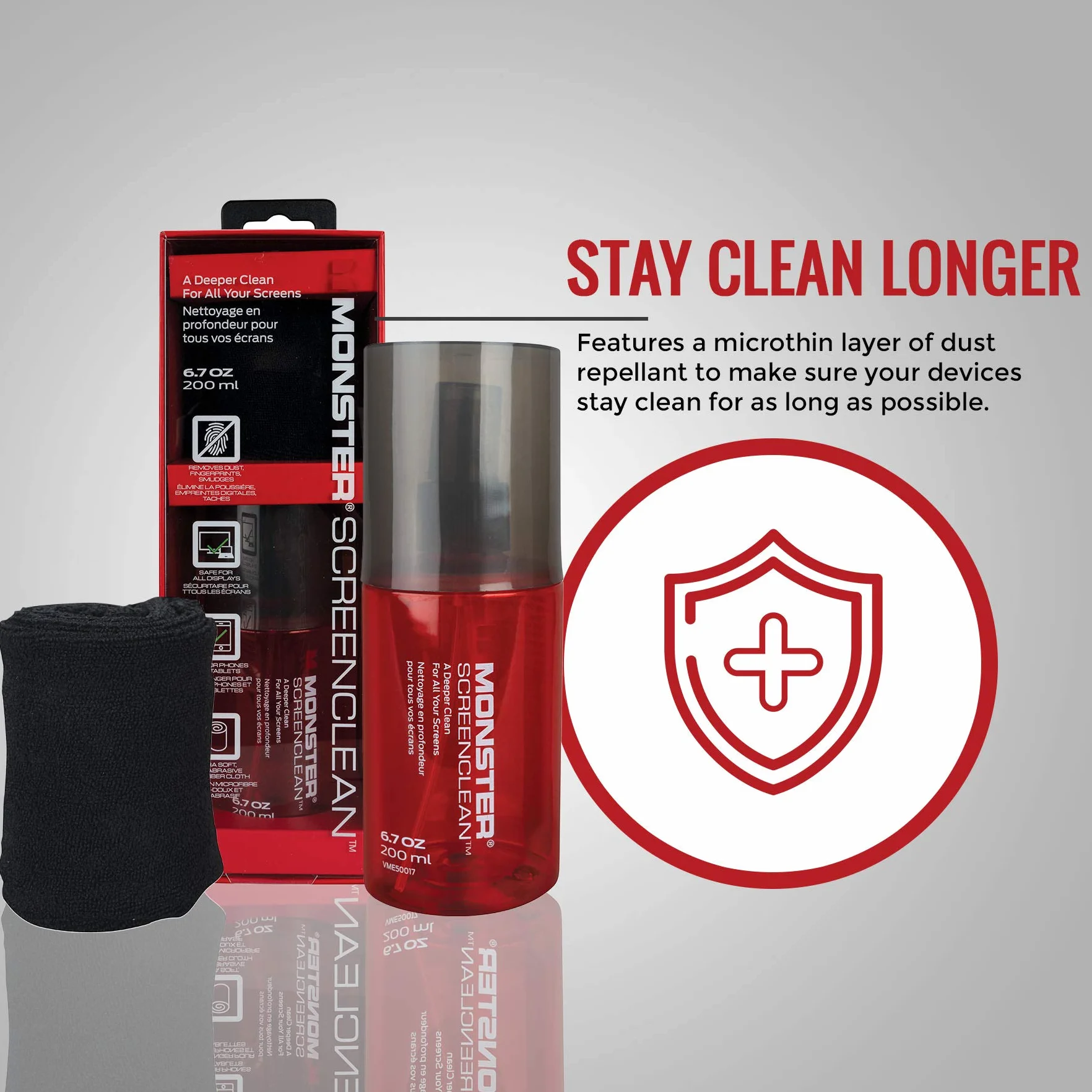 Monster Screen Clean Display Cleaner 200 ml + ściereczka z mikrofibry 30 x 30 cm - bez smug
