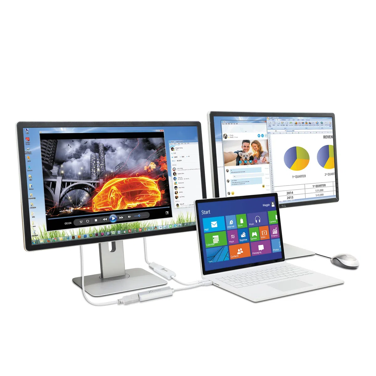 j5create JUA195 adapter wyświetlacza USB A na HDMI - USB 2.0 na HDMI 1080P, konwerter kabli do laptopa z systemem Windows, PC (JUA195)