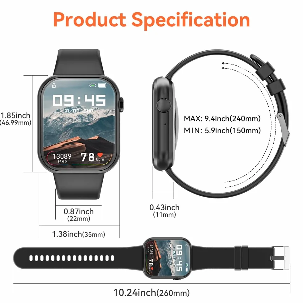 Smartwatch dla mężczyzn i kobiet z Bluetooth, głośnomówiący, krokomierz, pulsometr, fitness dla Android iOS
