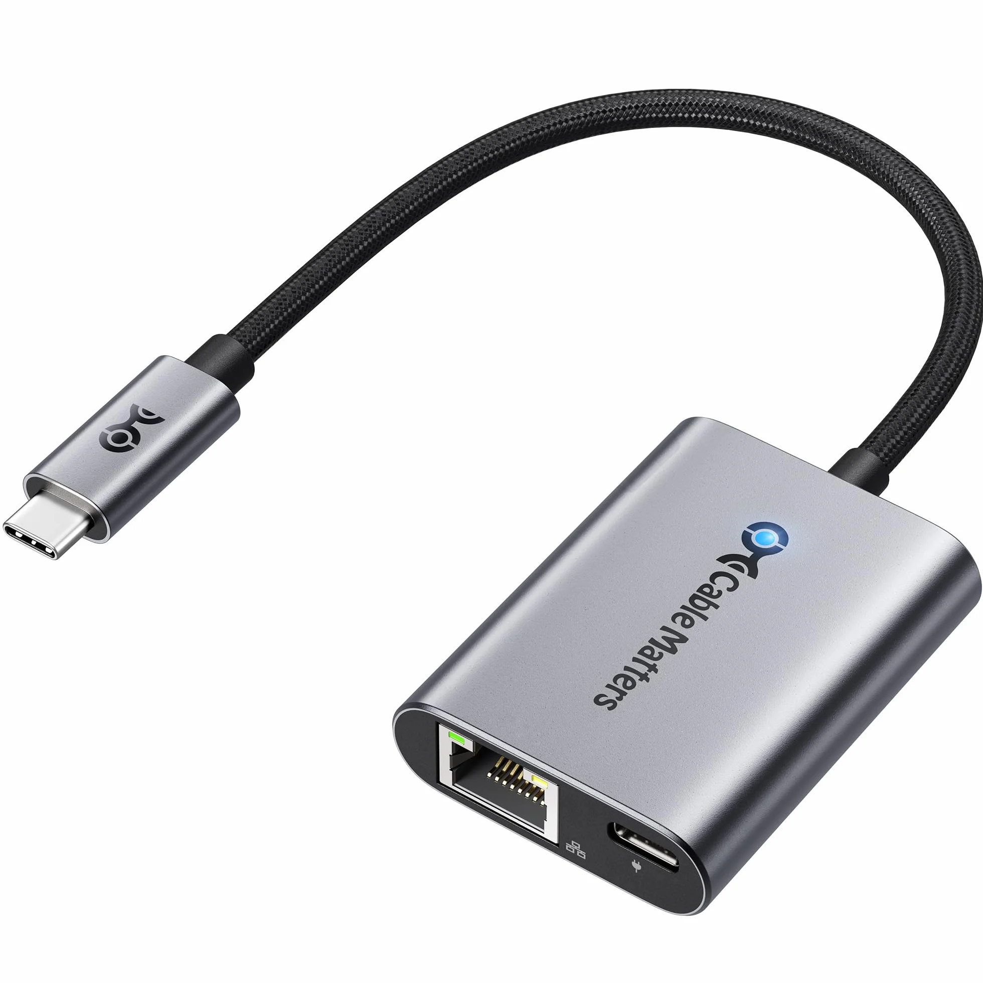 Cable Matters adapter USB-C do Ethernet Gigabit z ładowaniem 140W PD, USB-C na RJ45 LAN, kompatybilny z MacBook Pro, Dell XPS, Surface, Chromecast z Google TV (2020+) do 480Mb/s