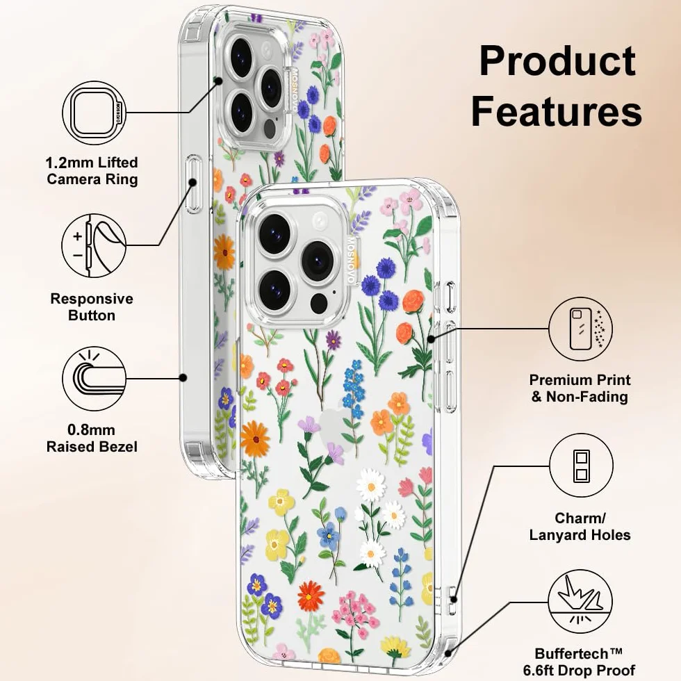 MOSNOVO Etui do iPhone'a 13 Pro - przezroczyste, smukłe, odporne na wstrząsy TPU + PC, [ochrona przed upadkiem/odklejanie] - botaniczny kwiatowy