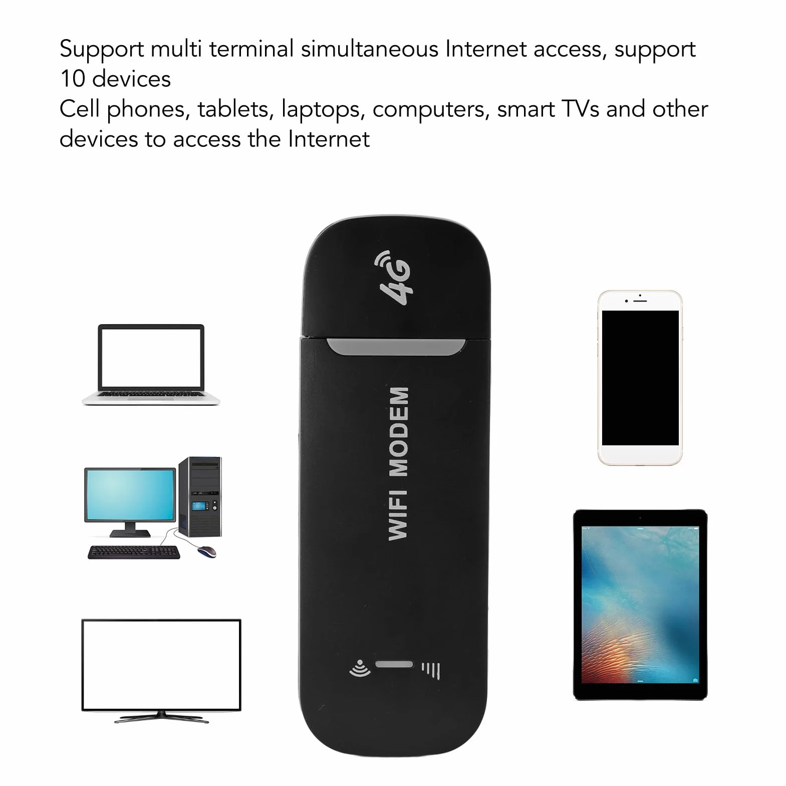 Zunate Hotspot USB 4G LTE, modem Wi-Fi, szybka karta sieciowa USB z gniazdem karty SIM, przenośne Wi-Fi typu Plug and Play do laptopa Komputer stacjonarny (czarny)