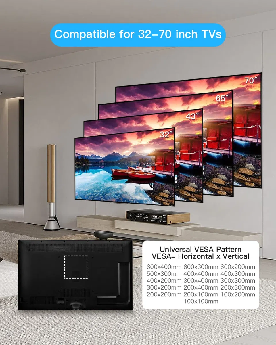 Uchwyt ścienny do telewizora WHYFONE Long Reach, uchwyt ścienny do telewizora z gładkim przedłużeniem 650 mm, obrotowy, pochylony narożny uchwyt ścienny do telewizorów płaskich i zakrzywionych 32-70