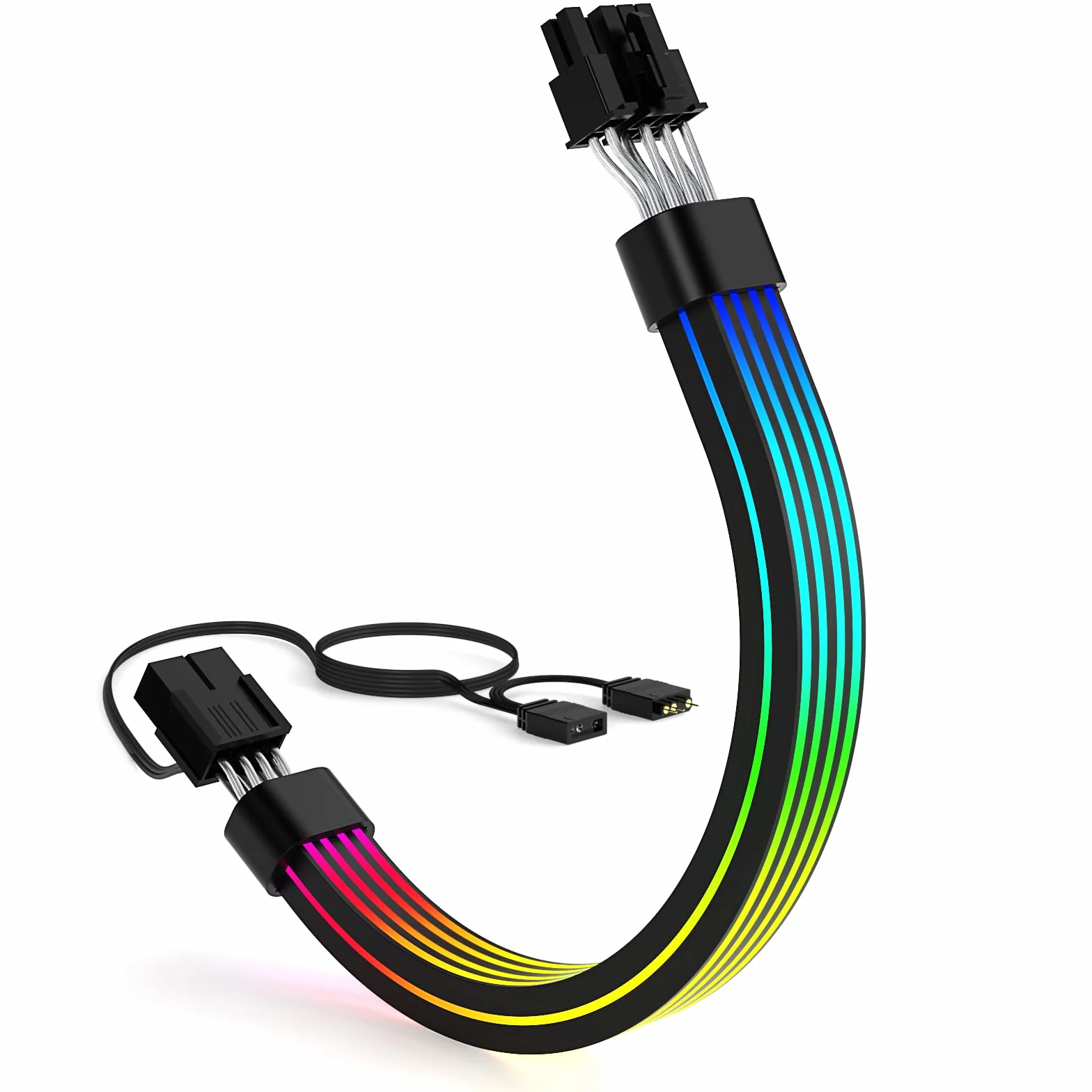 Sirlyr 8-pinowy kabel PCIE RGB, jasne kable GPU ARGB przedłużacz do RTX 3060 4060 4070 Radeon RX 6600 580 zasilacz karty graficznej 5V3Pin PC obudowa akcesoria czarny