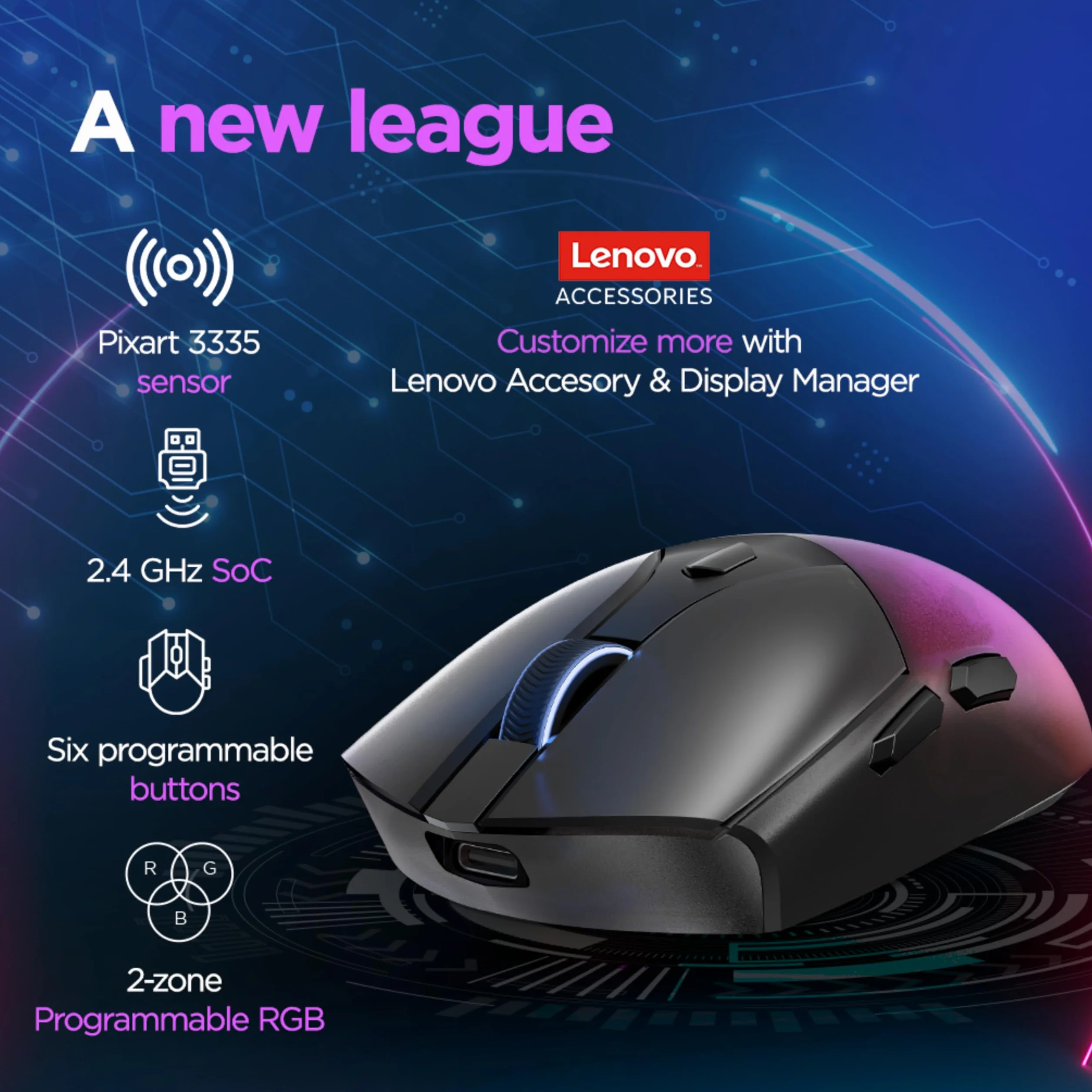 Lenovo Legion M410 bezprzewodowa mysz do gier RGB 16000 dpi 400 IPS czarny przezroczysty