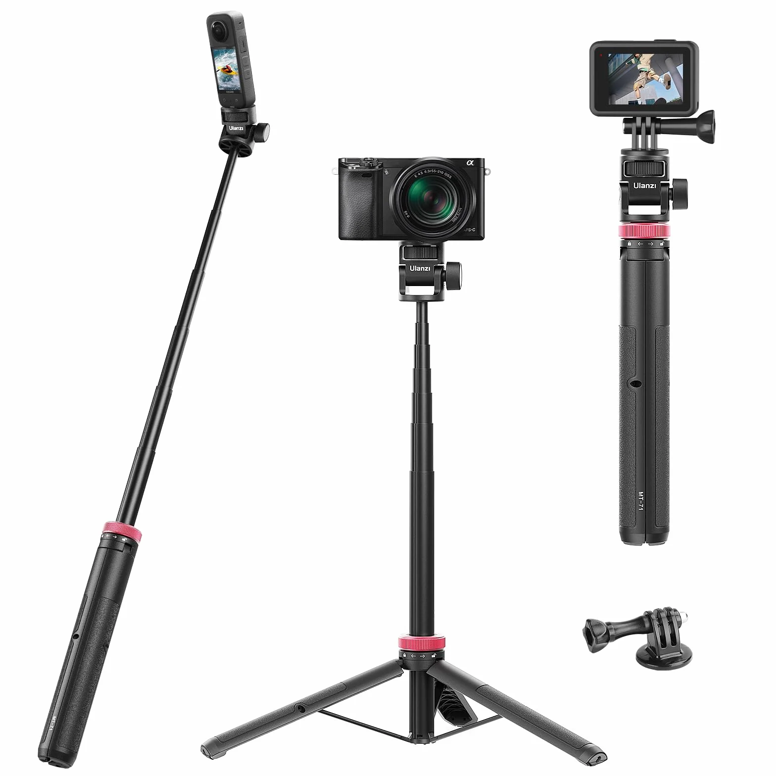 146 cm kijek do selfie statyw aparat fotograficzny, ULANZI MT-71 wysuwany kijek do selfie statyw kompatybilny z One XR/RS/GO 2 DJI Action