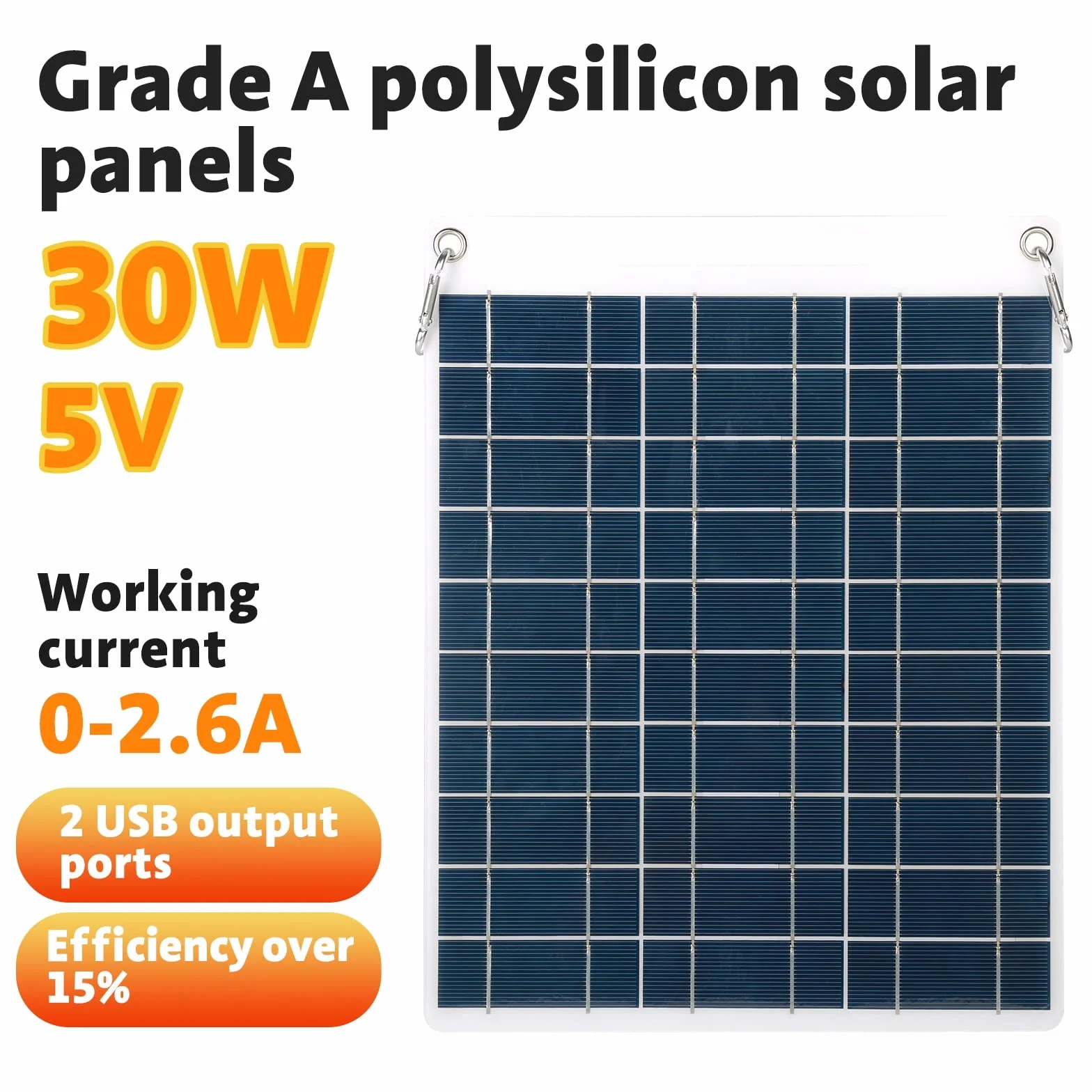 Jadeshay Panel słoneczny, ładowarka solarna 30 W 5 V z 2 portami USB, polikrystaliczny silikon, wodoodporna, przenośna moc na kemping, wspinaczkę, wędrówki, podróż, kompatybilna ze smartfonami i