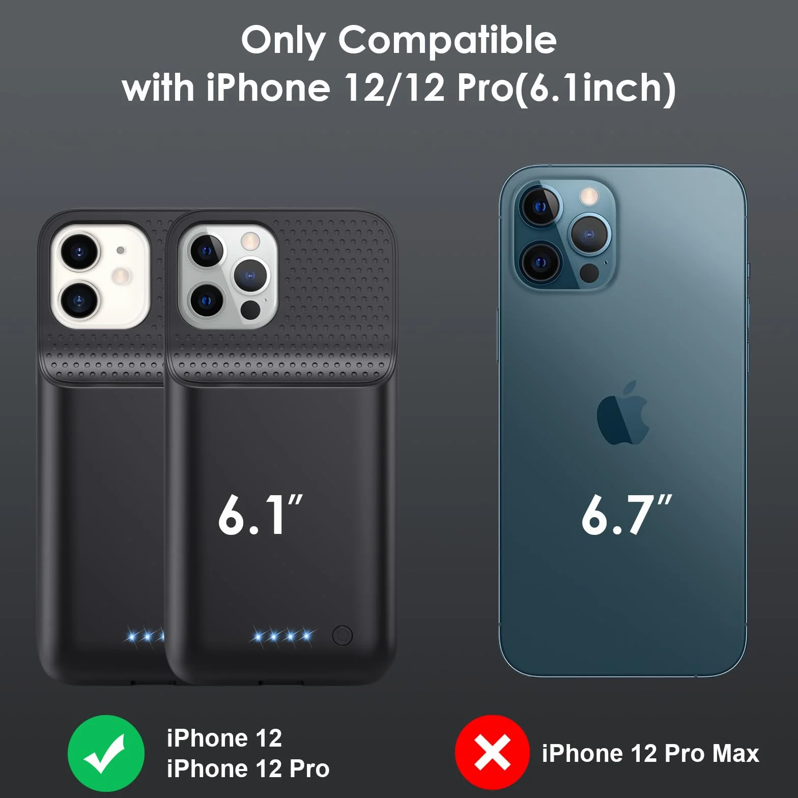 Etui na baterię do iPhone 12/12 Pro, 10800 mAh, czarne, kompatybilne z ładowaniem bezprzewodowym