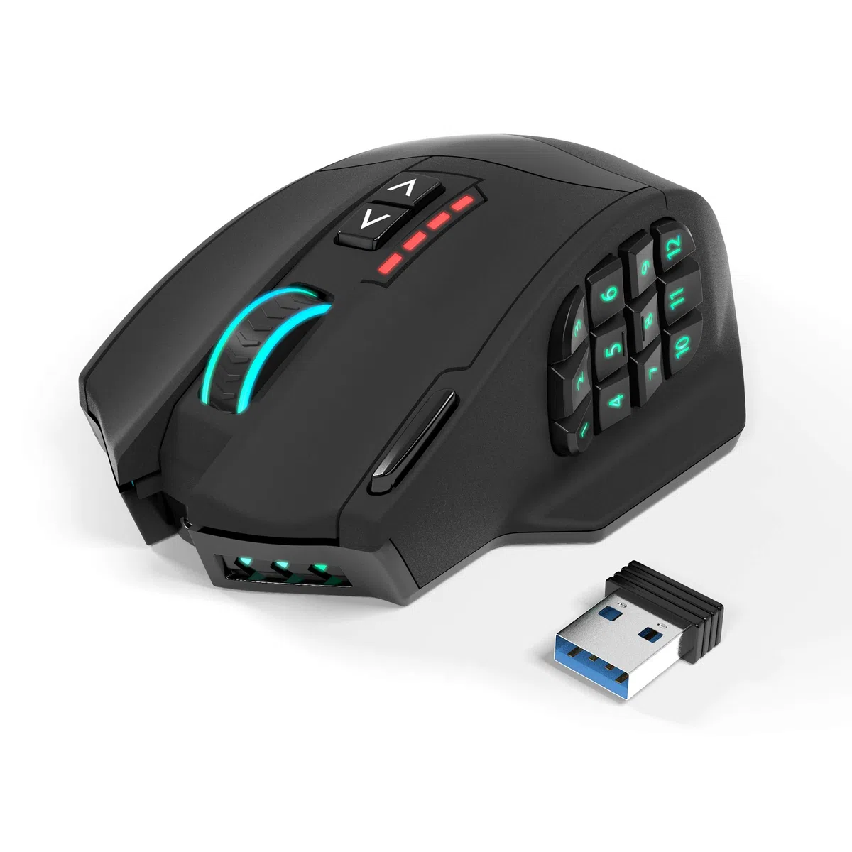 Gamspeed V8 Pro RGB MMO bezprzewodowa mysz do gier, 16 000 DPI, technologia 2,4 GHz, ergonomiczna konstrukcja, uchwyt palmowy, chromowane oświetlenie, 16 przycisków