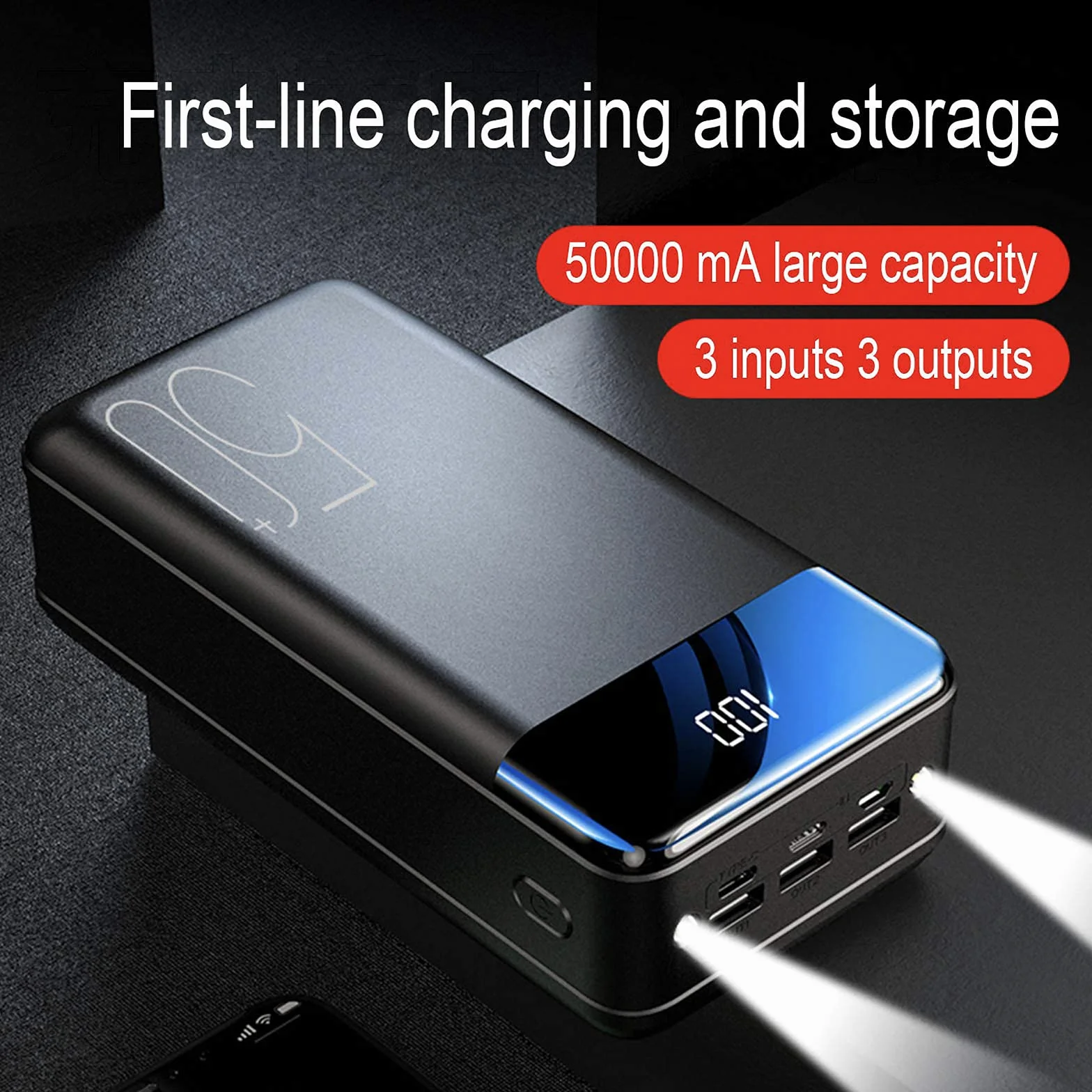 Powerbank 80000 mAh, akumulator USB C z wyświetlaczem LED typu C, szybkie ładowanie, powerbank, przenośna ładowarka, kompatybilna ze smartfonami i tabletami (rozmiar: czarny, kolor: 40000 mAh)