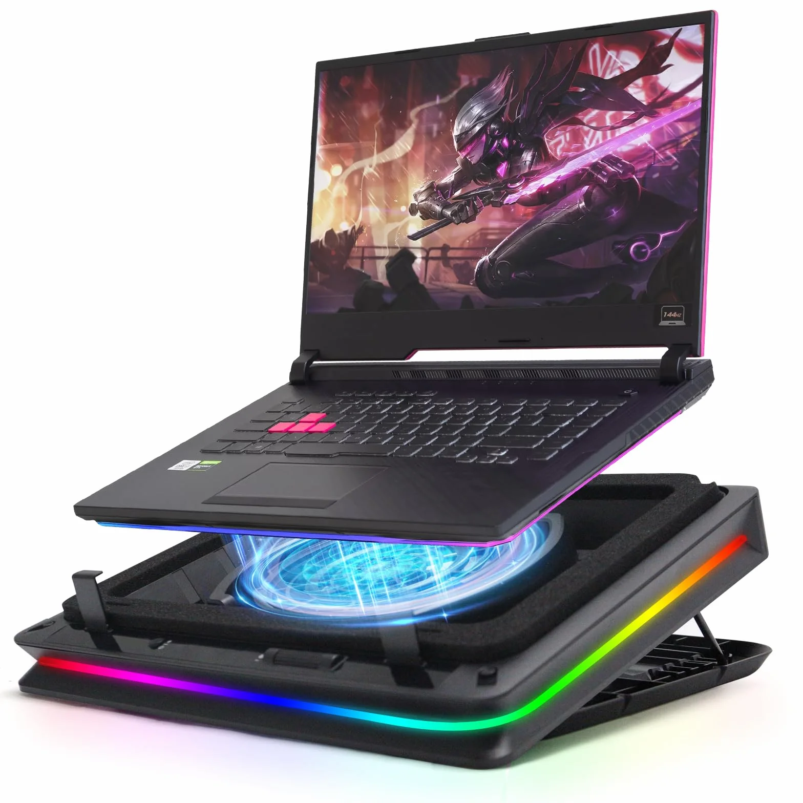 Podkładka chłodząca do laptopa do gier, chłodziarka do laptopa, podstawka chłodząca do laptopa z zewnętrznym wentylatorem chłodzącym 18 cm, szybkie chłodzenie, laptop 15-21 cali, sterowanie dotykowe