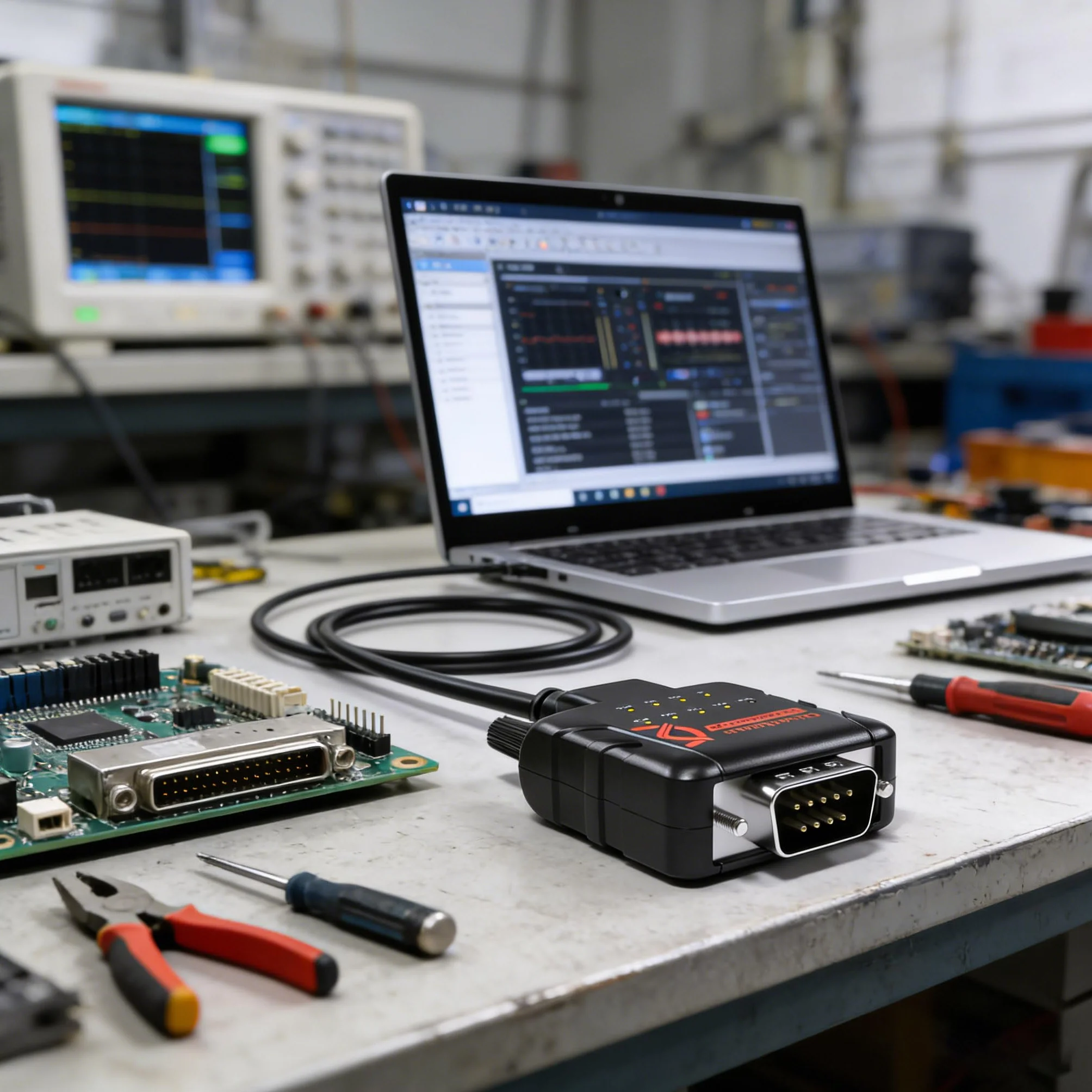 DriverGenius SerialGuardX Series | Adapter USB do RS232 FTDI Szeregowego, 9 Diod LED Monitorujących Dane - Kompatybilny z Windows 11/macOS 15/Linux, dla inżynierów i techników (RS232-ESD9C)