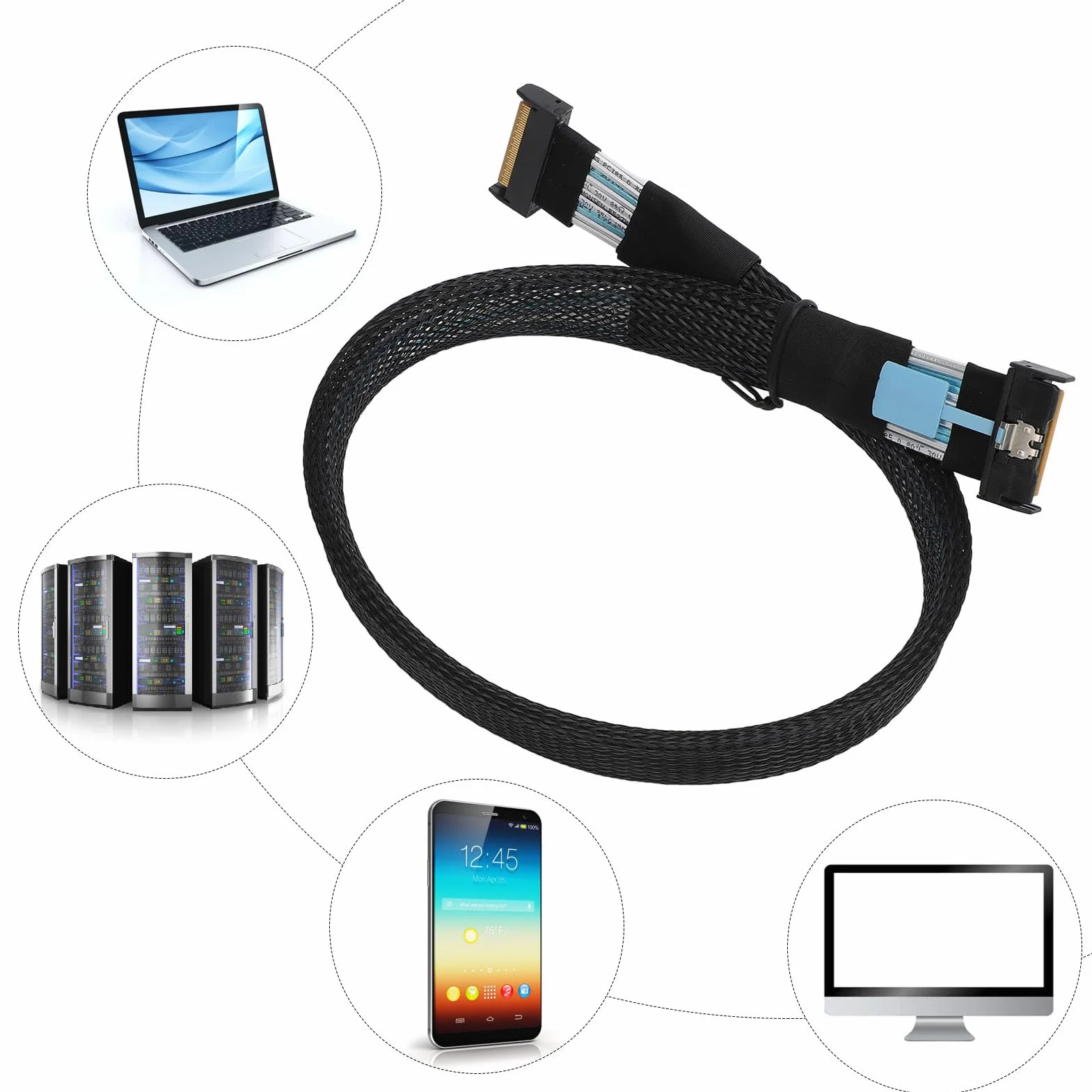Kabel MCIO 8i do MCIO 8i, Profesjonalny Kabel PCIe 5.0 74Pin, High Speed ​​32 GT S, Danych, sieć, Telekomunikacja, SAS, PCIe, Ethernet, Kabel MCIO X8 do MCIO X8 do Serwerów,