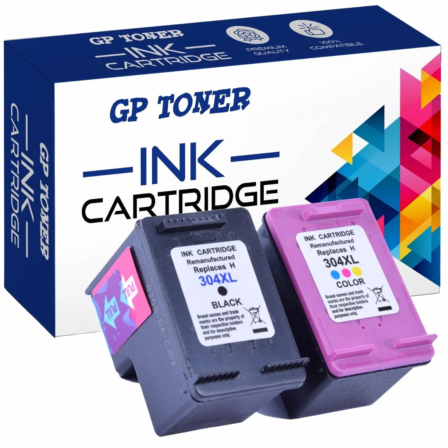 GP TONER Tusz zamiennik do HP 304 304XL do HP Envy 5020, 5030, 5032, 5055 All-in-One, Deskjet 2620 2630 2632 2633 2634 3720 3730 3733 3735 (304XL Zestaw (Czarny + Kolor))