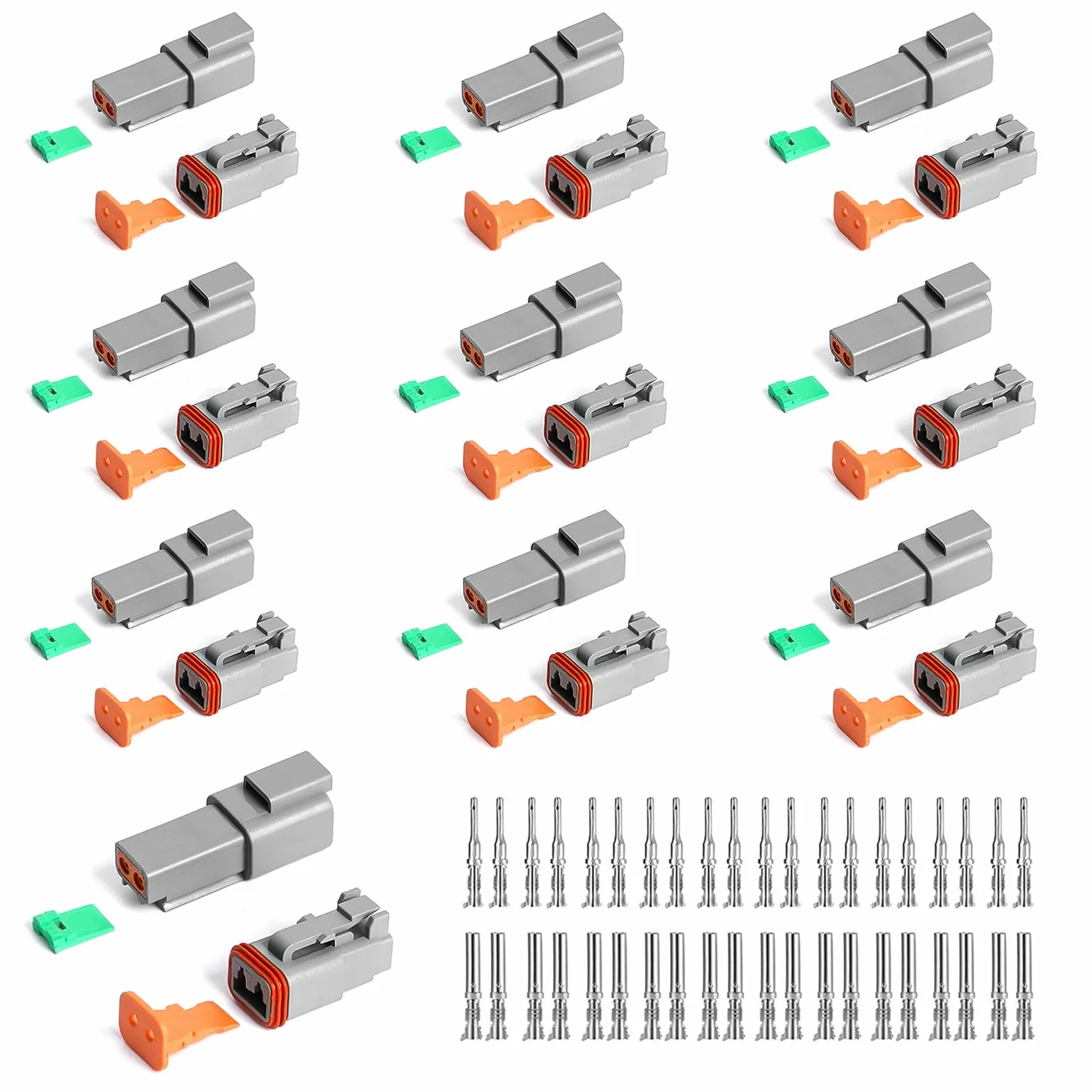 Niemiecka wtyczka samochodowa 2-biegunowa, zestaw 10 wtyczek DT, wodoszczelne, elektryczne złącze wtykowe, 22-18 AWG, wtyczka wtykowa do samochodu, motocykla, ciężarówki, łodzi
