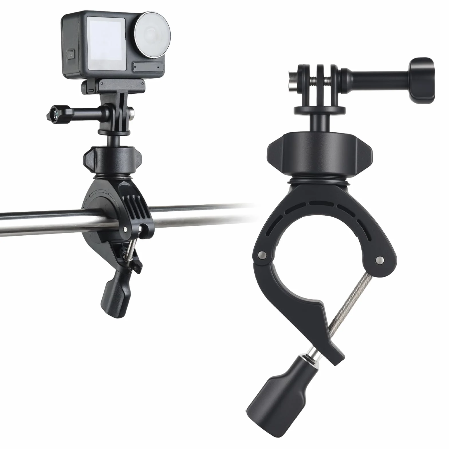 UTEBIT Uchwyt do kamery sportowej DJI Action 5 Pro/4/3/Pocket, obracany o 360° uchwyt na kierownicę rowerową GoPro Hero 13/12/11, do Insta360 X4/X3/GO3 z uchwytem na telefon komórkowy, odpowiedni do