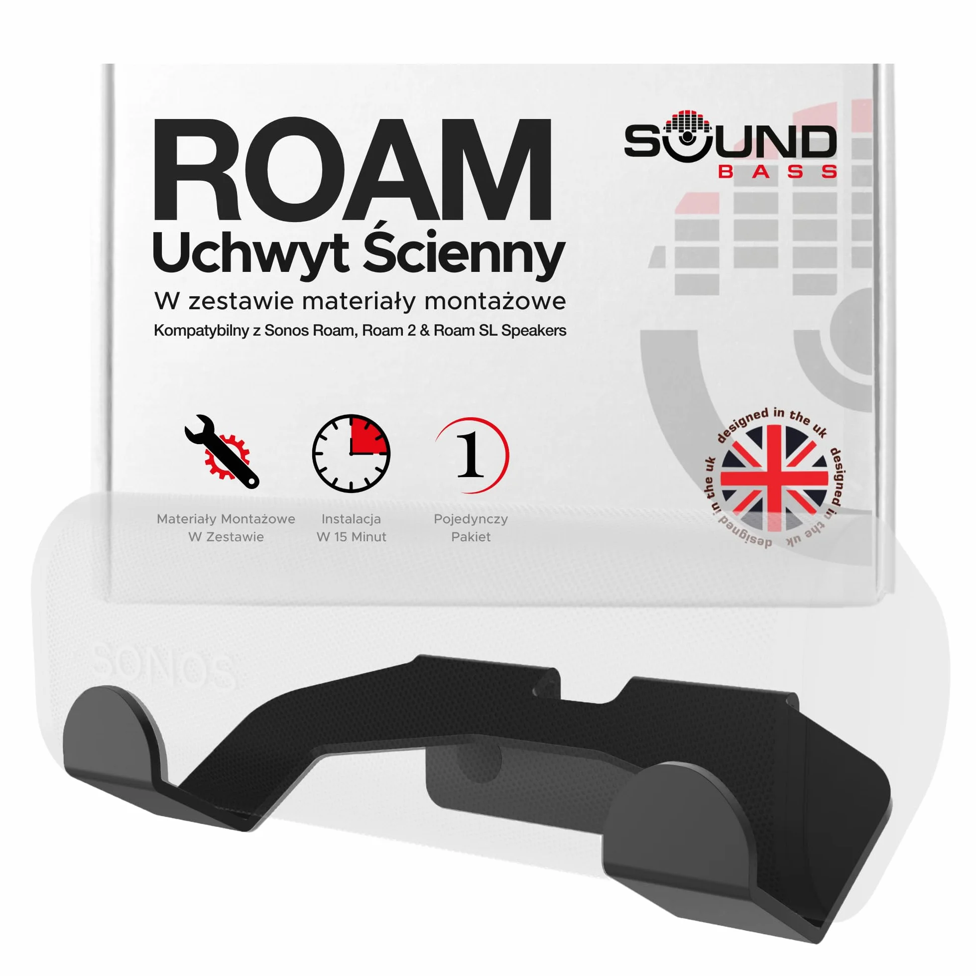 Uchwyt ścienny do Sonos Roam, Roam 2, Roam SL, czarny, zestaw montażowy