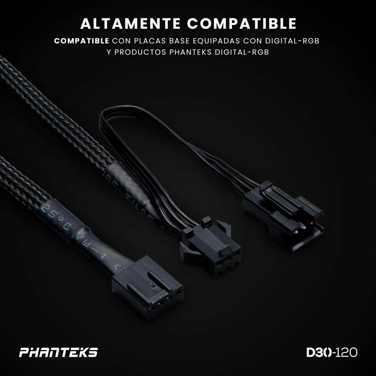 Phanteks D30 PWM 3 żarówki D-RGB ze standardowym przepływem powietrza, czarne, 120 mm