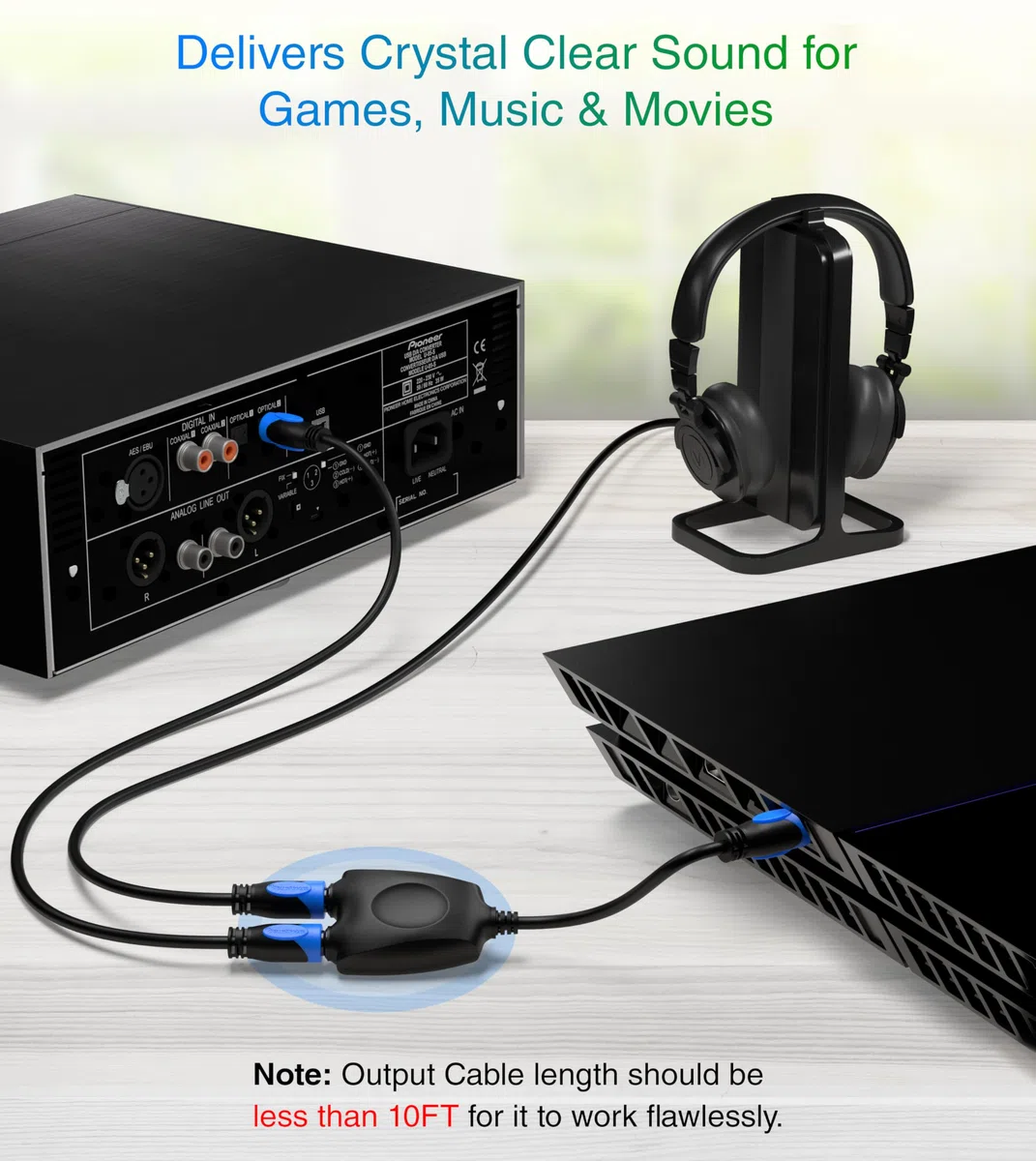 BlueRigger Cyfrowy optyczny rozdzielacz audio 1 x 2 (rozdzielacz Toslink 1 w 2 wyjścia, obsługa LPCM2.0, Dolby Digital, DTS 5.1) - do kina domowego, Xbox, PS5, odtwarzacza DVD, telewizora, odbiornika