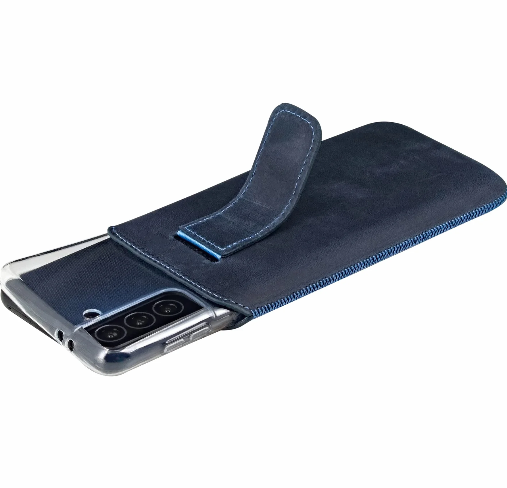 Suncase Prawdziwe skórzane etui kompatybilne z iPhone 16 Pro (pasuje do grubszych bumperów/silikonowych etui: wymiary wewnętrzne - 155 x 76 x 14 mm) w kolorze niebieskim Pebble Blue