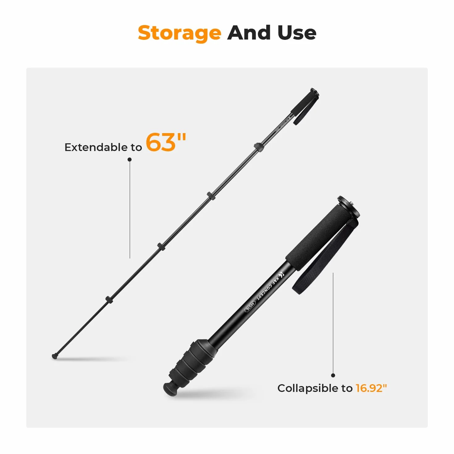 K&F Concept Monopod do aparatu, 160 cm aluminiowa fotografia kompaktowy monopod o 5-częściowej wysokości, lekki monopod podróżny do aparatu DSLR, nośność 10 kg/22 lbs, MS16
