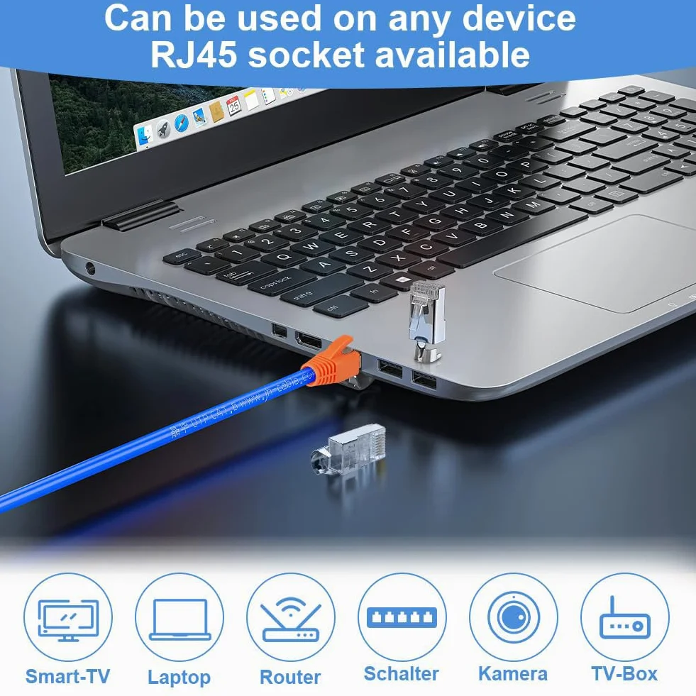 AXFEE Wtyczka RJ45, wtyczka przelotowa, wtyczka Ethernet, ekranowana, Cat7 Cat6A do kabli instalacyjnych z łodzią, dwuczęściowa, 20 sztuk