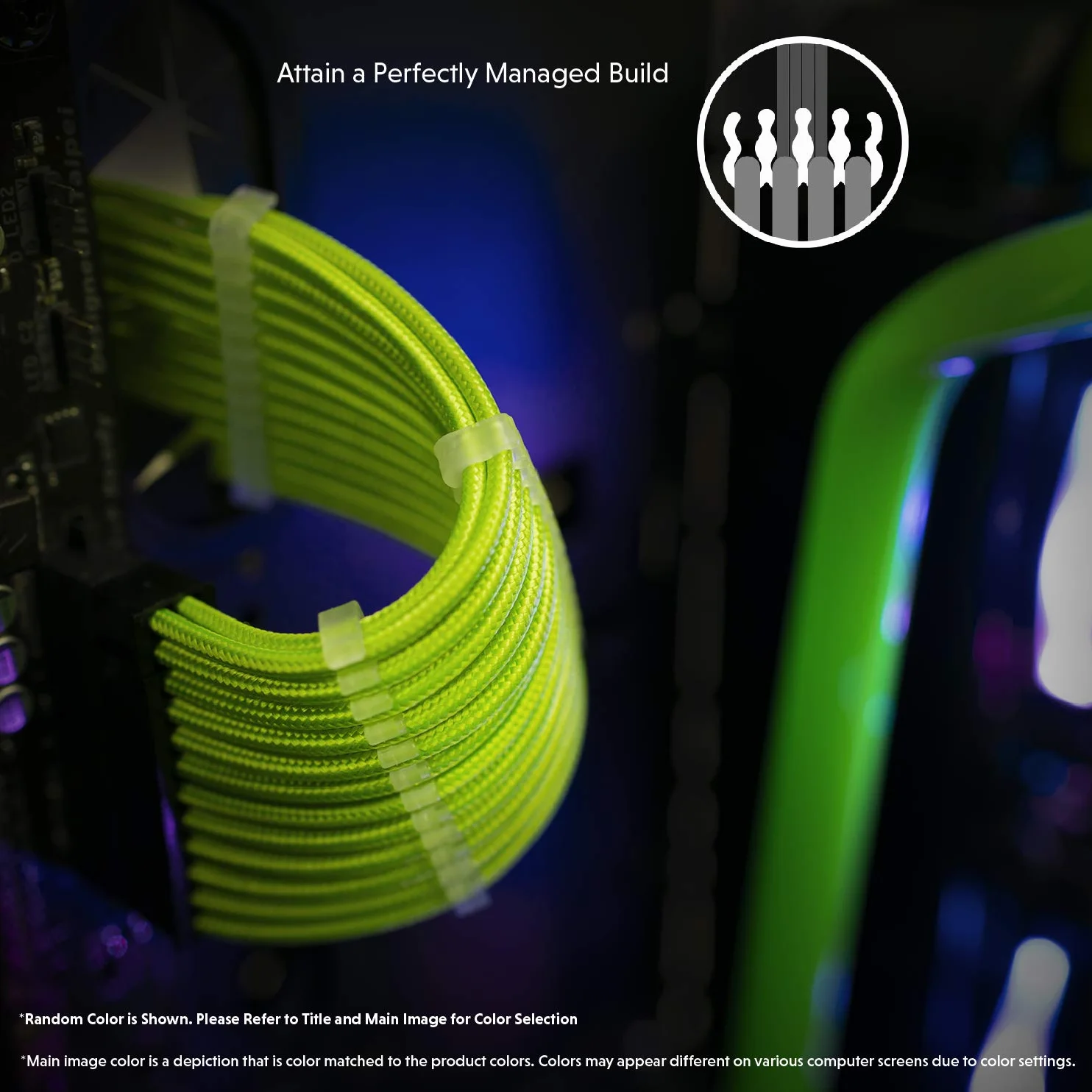 LINKUP - AVA 50cm, przedłużacz kabla zasilacza z osłoną GPU, wykonany na zamówienie zasilacz PC z grzebieniem, 1x 24P (20+4), 2x 8P (4+4) CPU, 2x 8P (6+2), Zestaw GPU, 500 mm - zielono-czarny