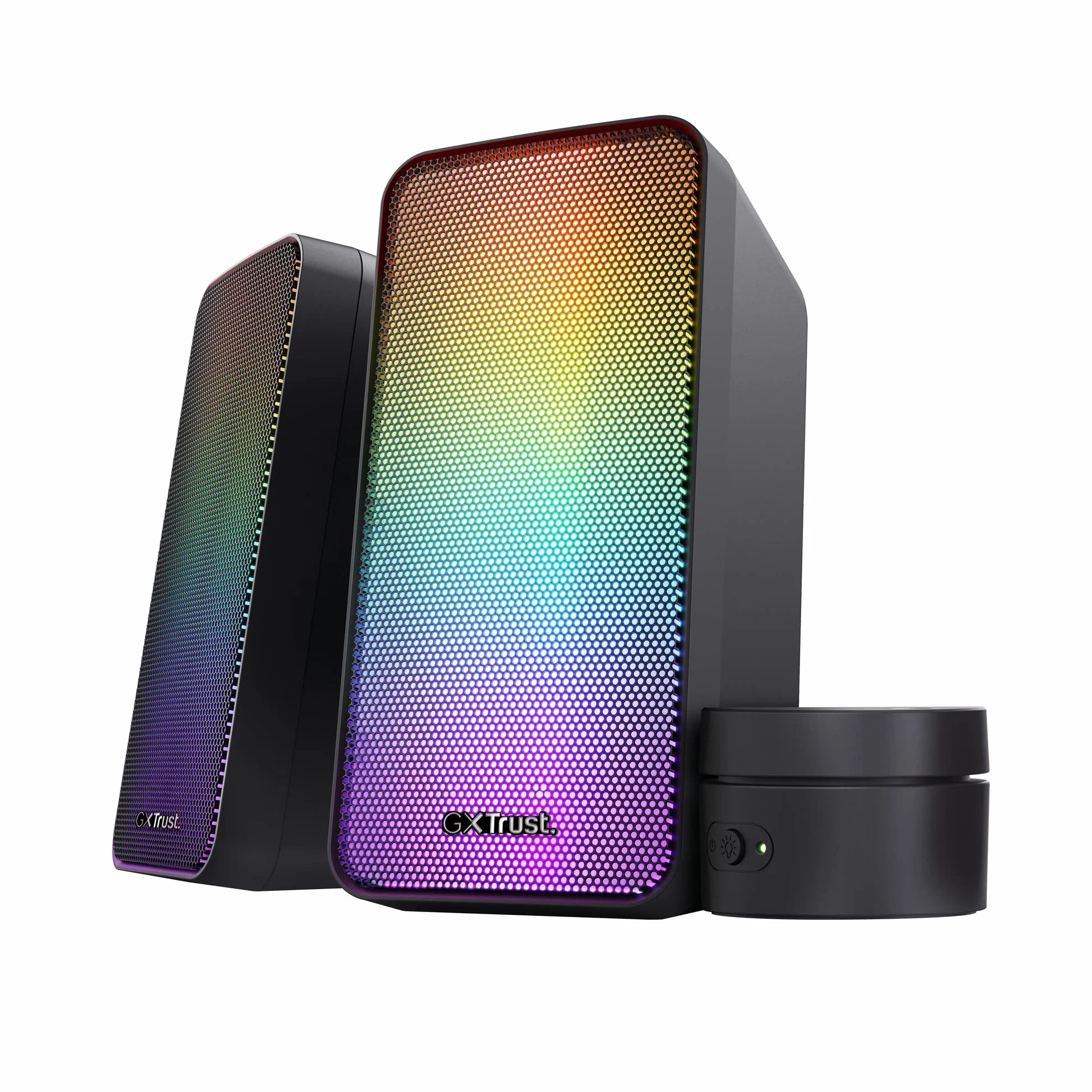 Trust Gaming GXT 611 Wezz 2.0 głośniki do gier z oświetleniem RGB LED 12 W (6 W RMS), zasilanie USB, 3,5 mm, głośniki PC stereo dla komputera, laptopa i gier - czarny