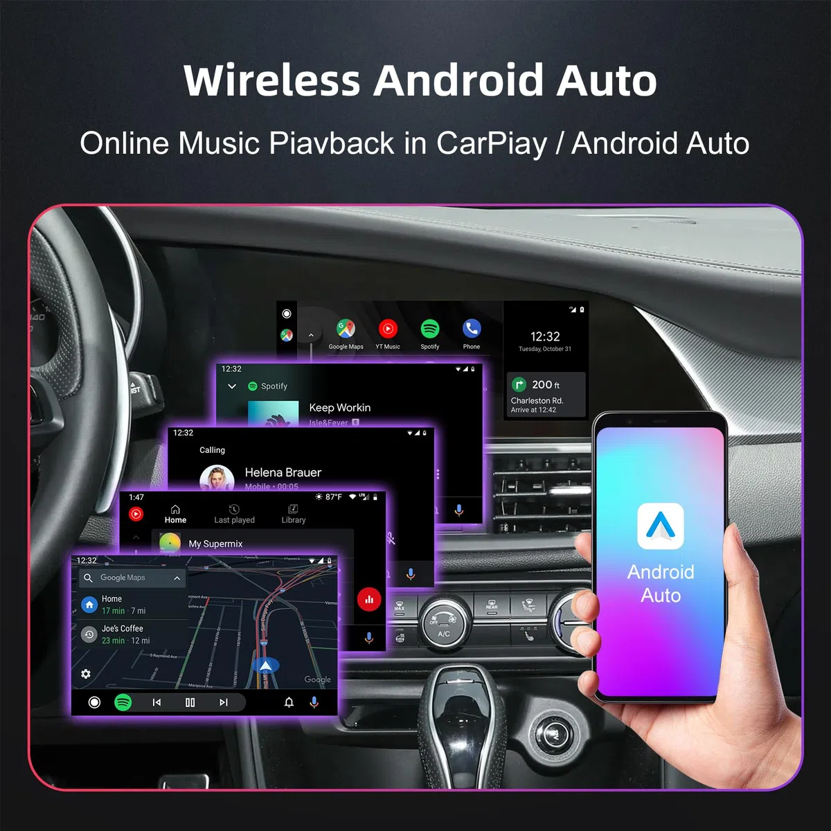 LEXXSON Bezprzewodowy dekoder CarPlay i Android Auto Retrofit do Alfa Romeo Giulia Stelvio 2017-2020, z ekranem 6.5/8,8", Plug & Play, obsługa sterowania Bluetooth i nawigacja