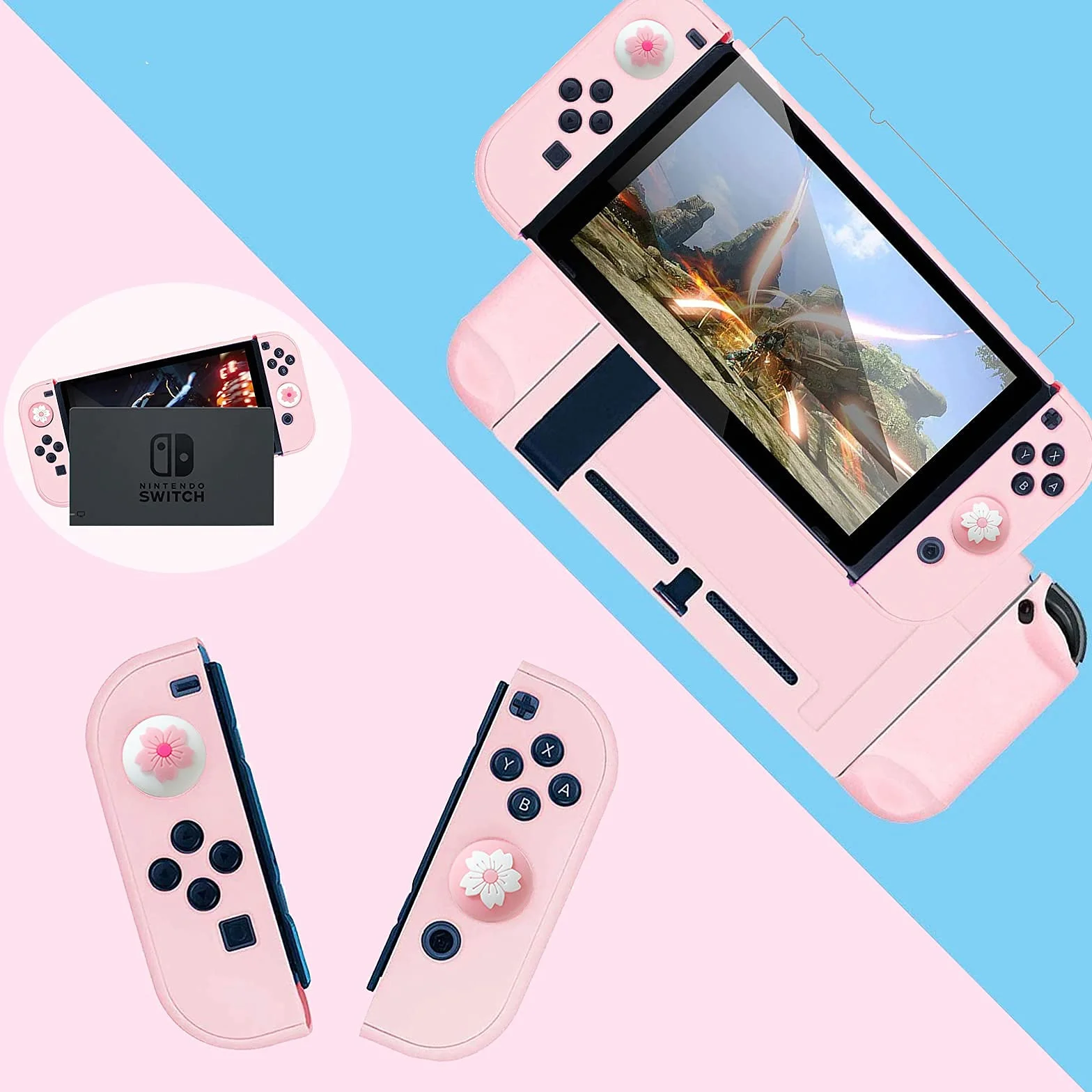 Różowa podróżna torba do przenoszenia Nintendo Switch z zestawem akcesoriów