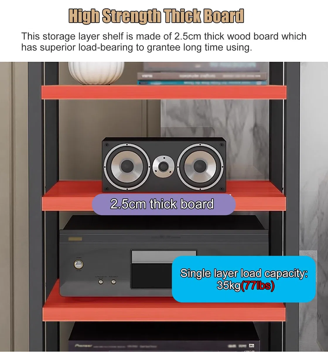 Stojak Na Sprzęt Audio-Wideo Do Salonu/Domu, Stojak Na Sprzęt Stereo, Stojący, Wytrzymały, Z Regulowaną Wysokością Półki I Kółkami, Czarny, Nr 2,5