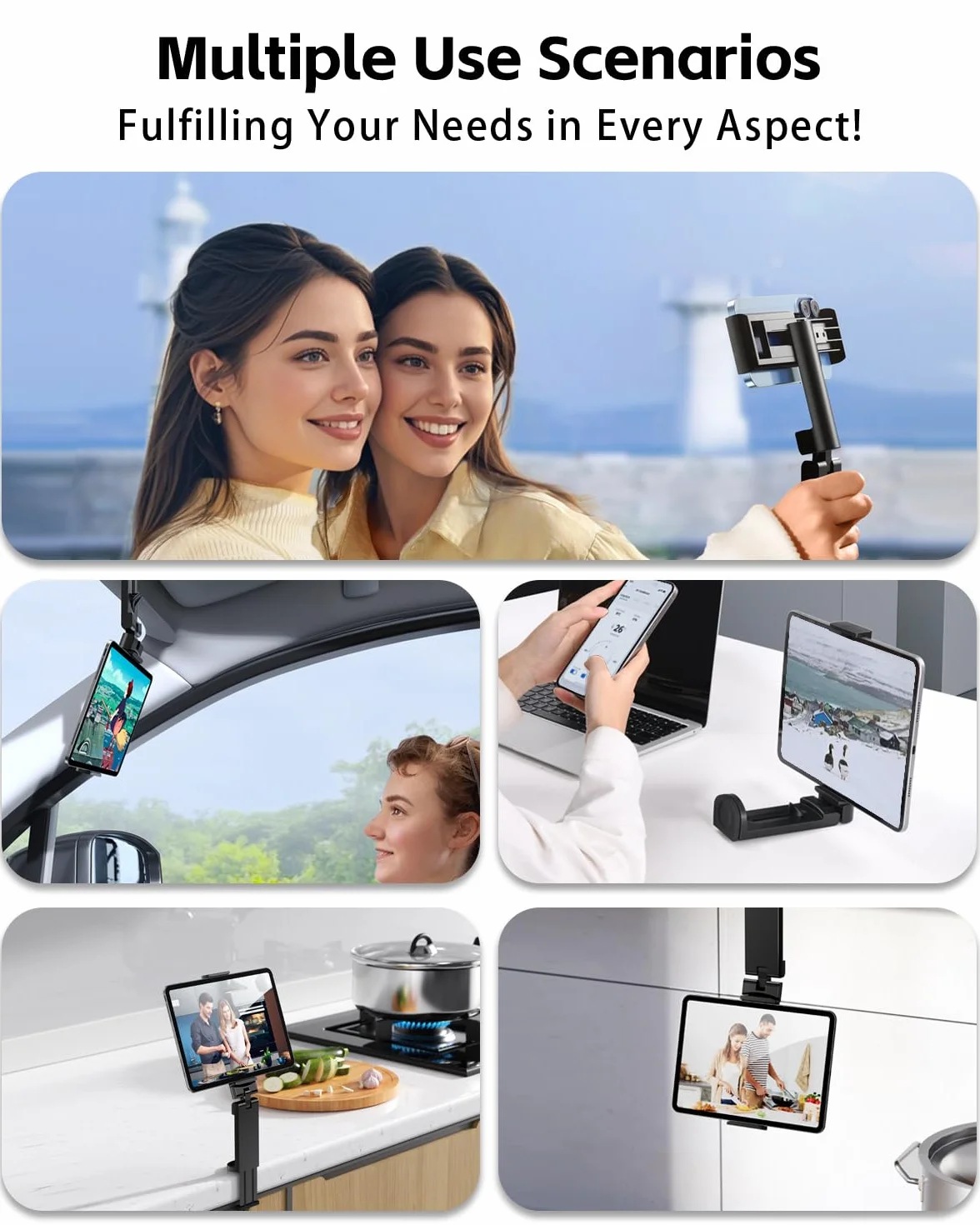 Podstawowy uchwyt na tablet Airplane do podróży, uniwersalny uchwyt na tablet bez użycia rąk, obracany o 360 stopni, podróżny niezbędny stojak na tablet na stół, do domu, kuchni, biura, na