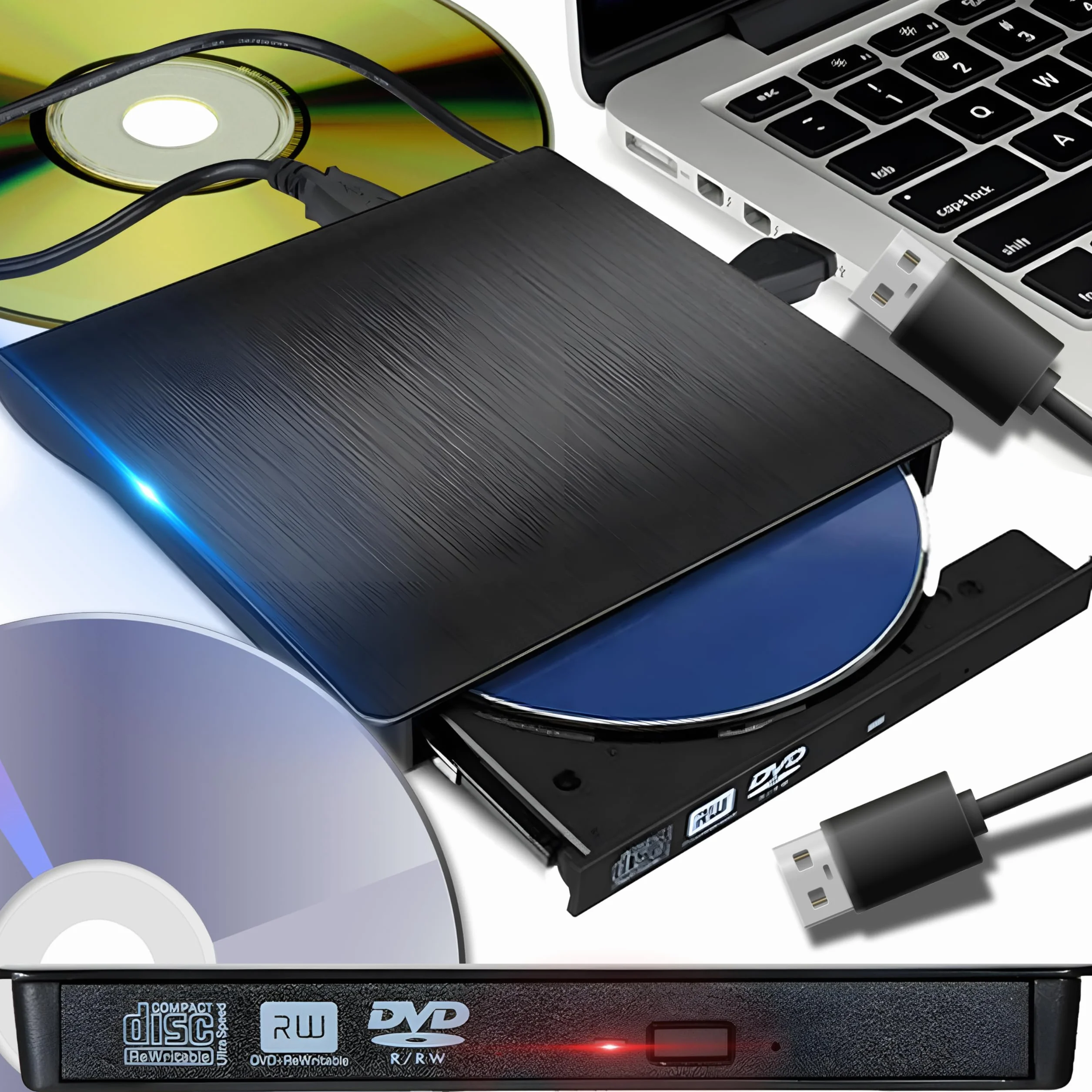 Retoo Zewnętrzny napęd DVD USB 3.0 Type-C CD DVD +/-RW Optical Drive USB C Burner Slim CD/DVD ROM Rewriter Writer Reader Portable for PC Laptop Desktop MacBook Mac Windows 7 8.1 10 Linux OS Appl