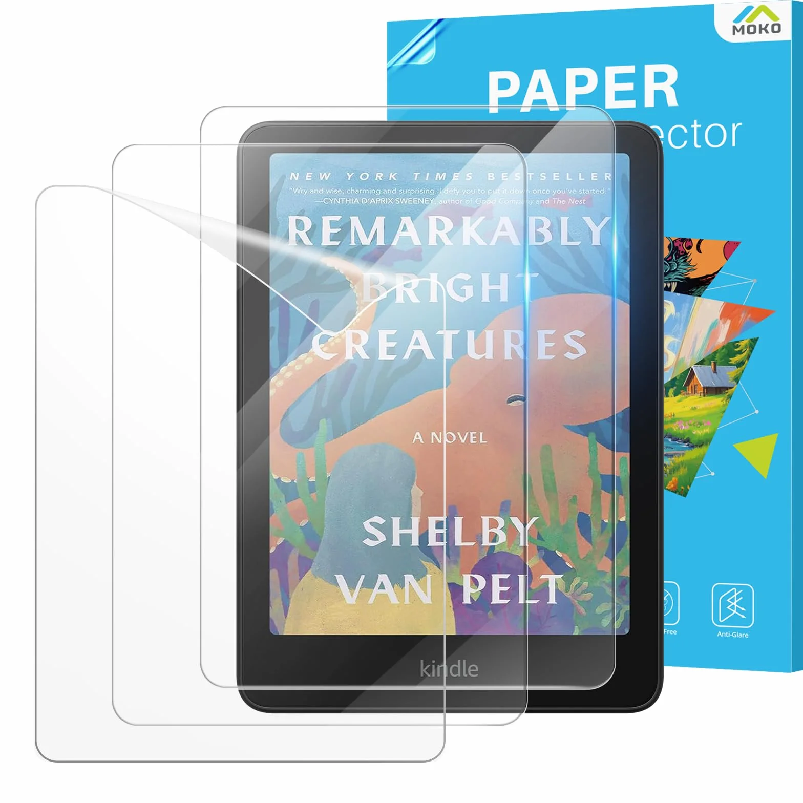 MoKo 1PC Anti-Glare and 2PCS Tempered Glass Screen Protector for 7'' Kindle Paperwhite 12th Generation 2024 and Kindle Colorsoft 2024 & 2025, Boox Go 7, Kobo Libra, 9H Anti-Bubble & Scratch HD Clear