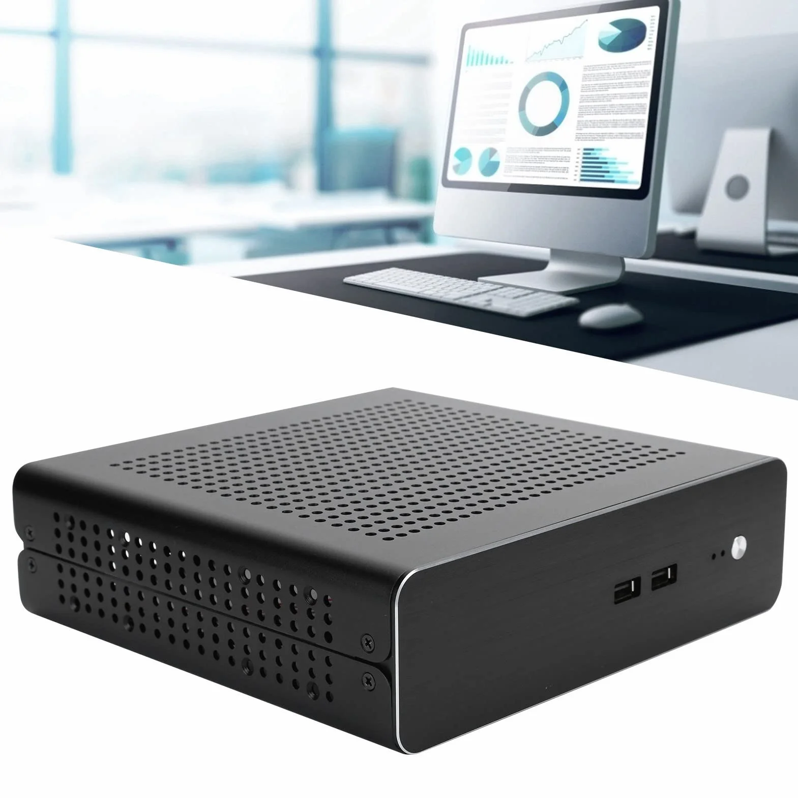 Aluminiowa Obudowa HTPC do Płyty Głównej MiniITX, Obudowa G60S Zapewnia cichą pracę, Odpowiednia do Użytku Domowego i Biurowego, Elegancka Tekstura i Wszechstronne Możliwości Umieszczenia