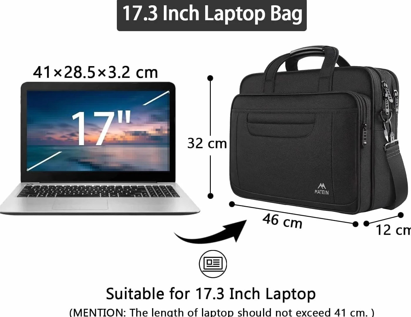 MATEIN 15,6 cala, wodoodporna męska aktówka na laptopa, duża torba na komputer, wielofunkcyjna torba biznesowa na ramię dla mężczyzn i kobiet, czarna