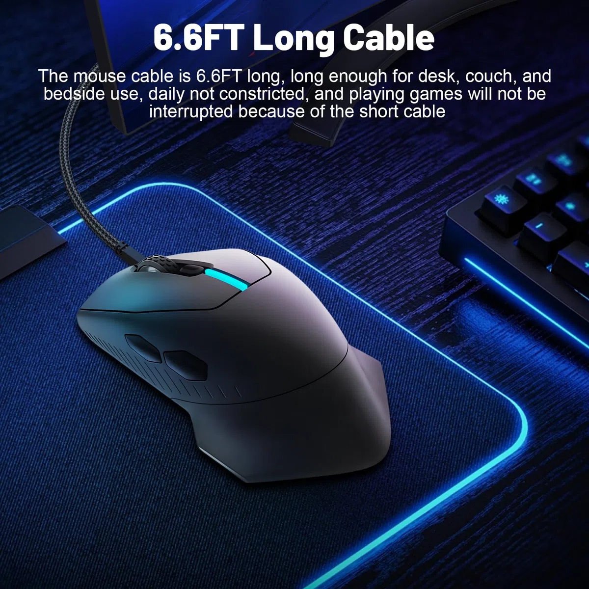 Wymienny kabel do ładowania 610 m, kompatybilny z myszą Alienware do gier, przewodowy/bezprzewodowy AW610M, 610 M, AW310M, pleciony nylonowy kabel do ładowania myszy AW610M, 2 m