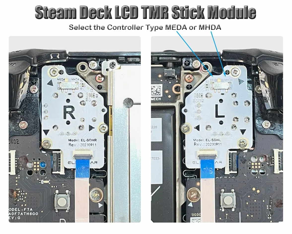ElecGear TMR Joystick Zamienny do Steam Deck LCD, Czujnik Elektromagnetyczny nie Dryfujący Lewy i Prawy Thumbstick Moduł kciuka zespół PCB dla Kontrolerów MEDA i MHDA