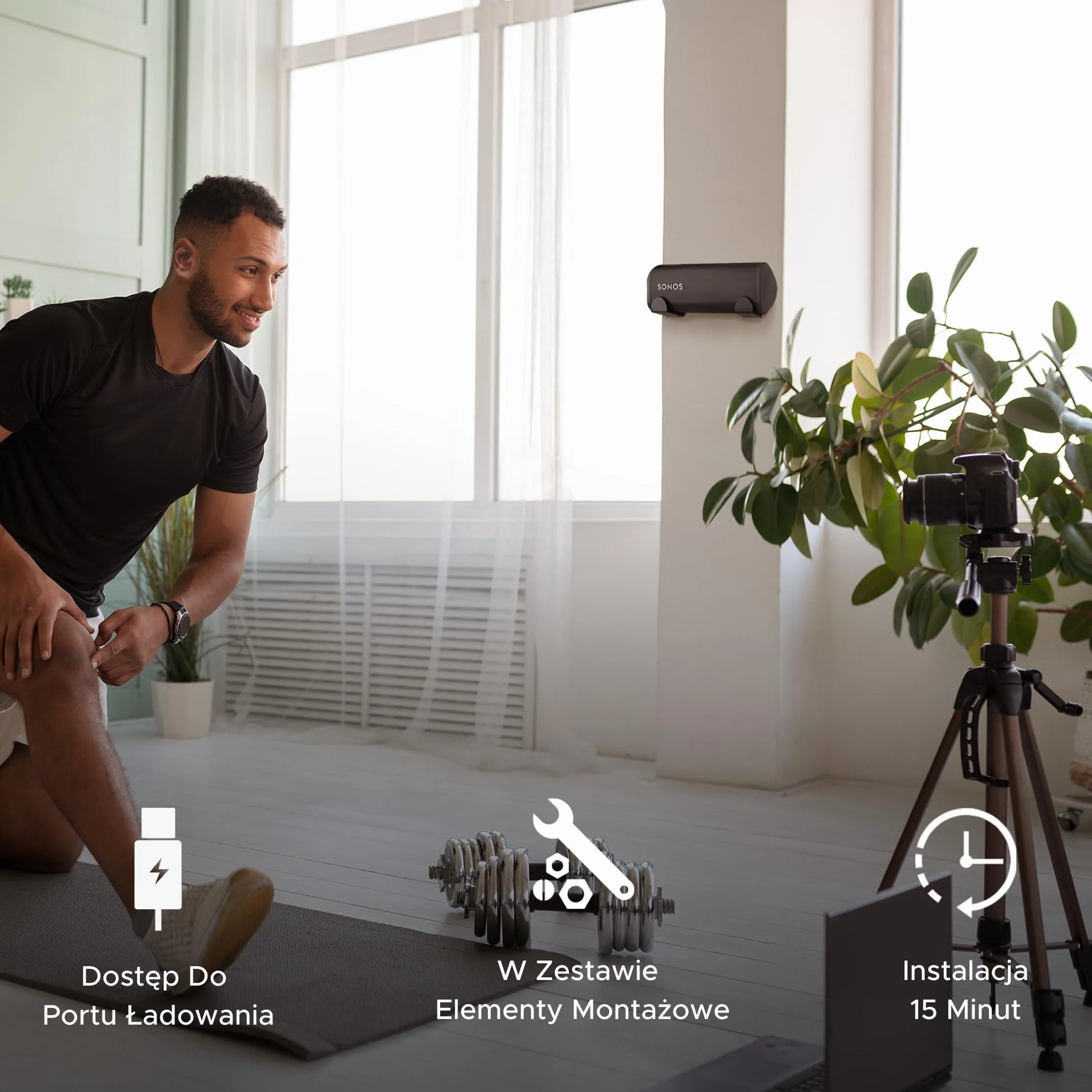 Uchwyt ścienny do Sonos Roam, Roam 2, Roam SL, czarny, zestaw montażowy