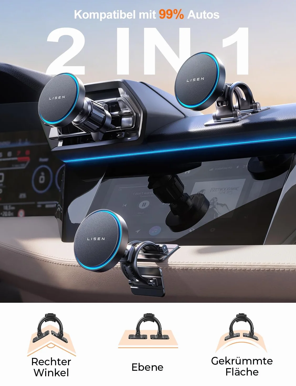LISEN Magsafe uchwyt samochodowy na telefon komórkowy 15 W, funkcja szybkiego ładowania indukcyjnego, kompatybilny z MagSafe Fast Wireless Charger Auto, do iPhone 16 15 14 Pro Max, iPad, Samsung