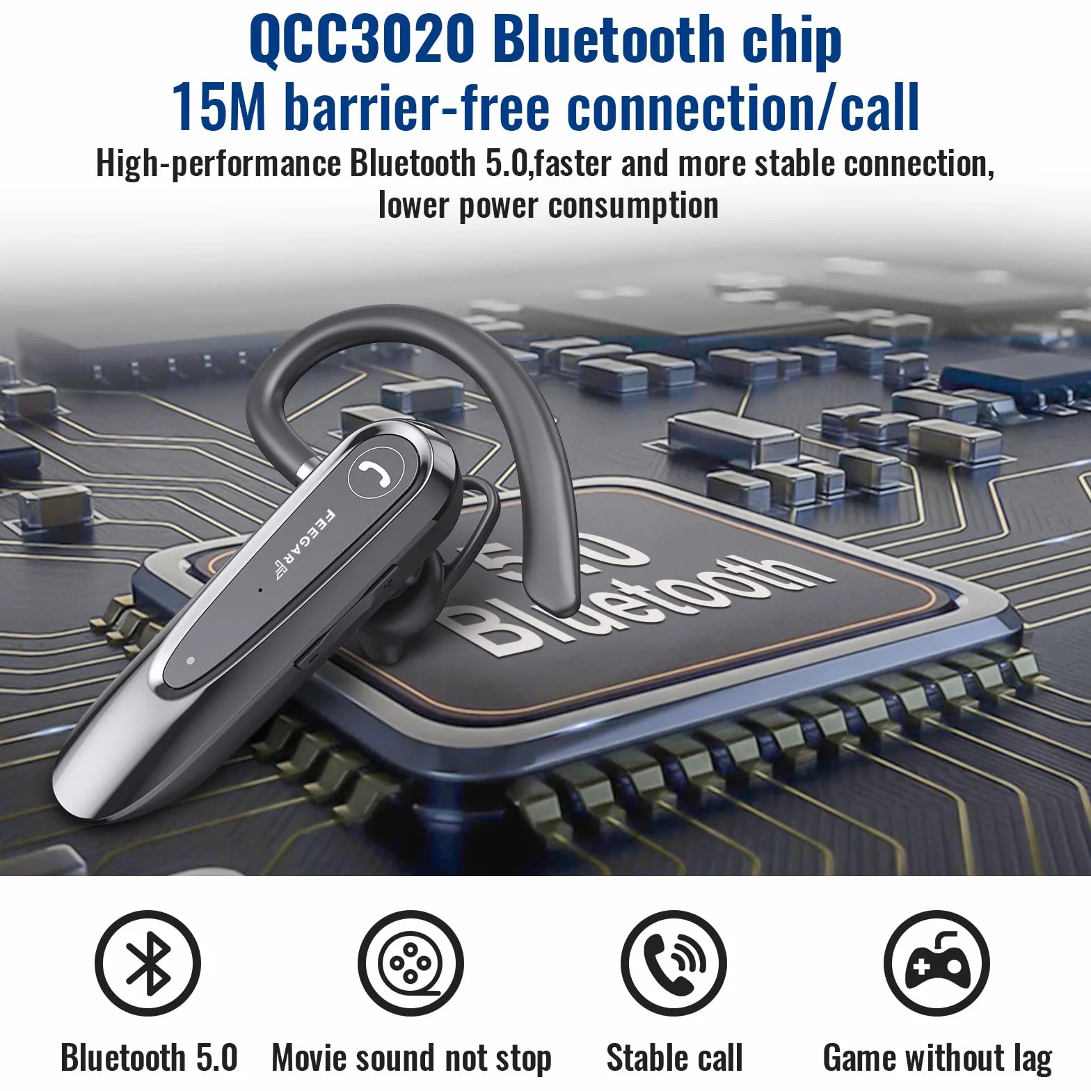 Feegar BF400 PRO Zestaw słuchawkowy Bluetooth 5.0 CSR Czas rozmowy 30h Mikrofon HD Multipoint Redukcja szumów CVC 8.0 ENC DPS