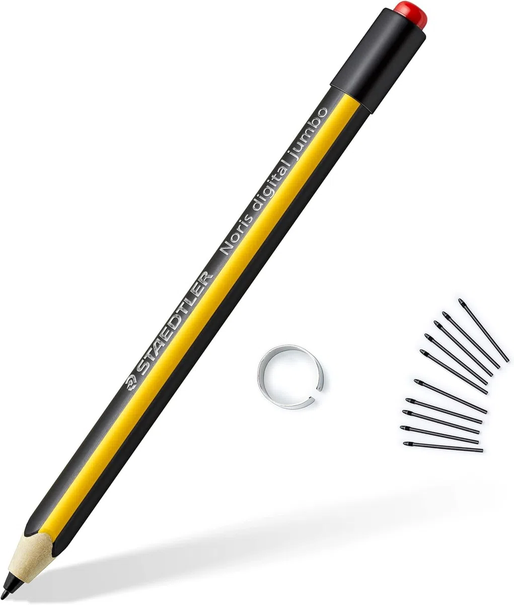 STAEDTLER Noris Digital Jumbo 180J 22 EMR zestaw rysików, 1 rysik z cyfrową gumką, do pisania cyfrowego, rysowania i wymazywania na ekranach dotykowych EMR + 5 dodatkowych końcówek zamiennych, 180J