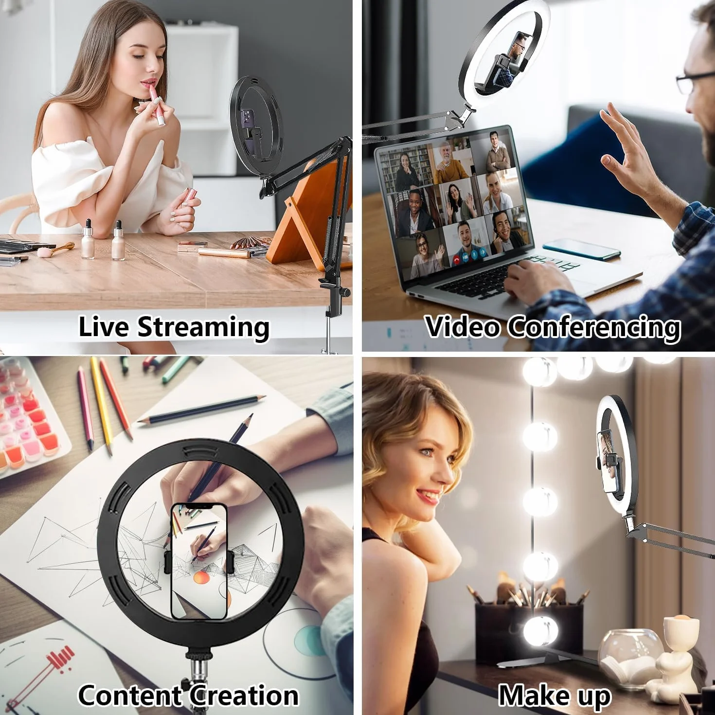 Lampa do selfie z uchwytem zaciskowym, lampa pierścieniowa 26 cm z uchwytem na wylewkę, kompatybilna z kamerami internetowymi Logitech C920 StreamCam C922 C930e C925e C615 Brio 500 300 100 4K