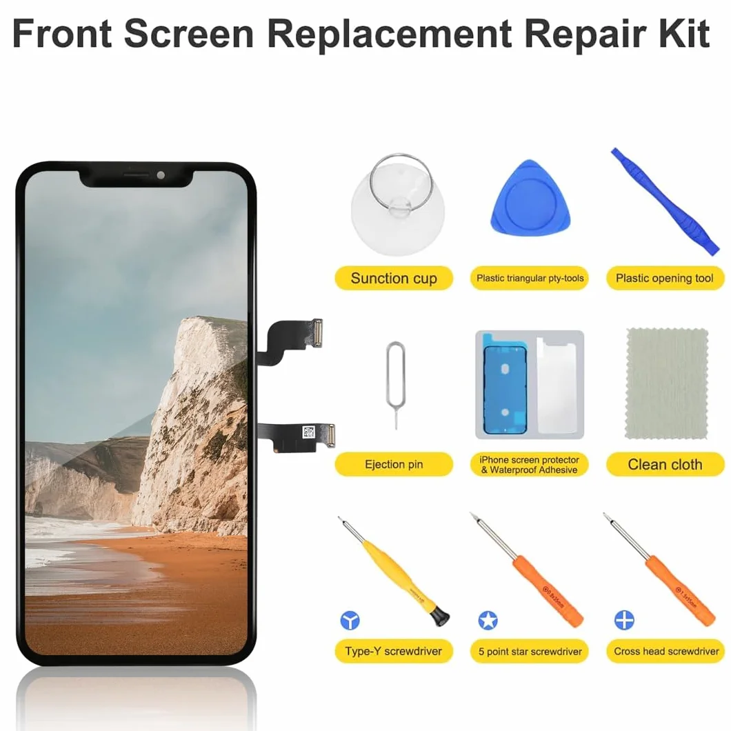 bokman Ekran dotykowy do iPhone XS Max, wyświetlacz i zamiennik ekranu dotykowego FHD (Face ID, programowalny True Tone (6,5")