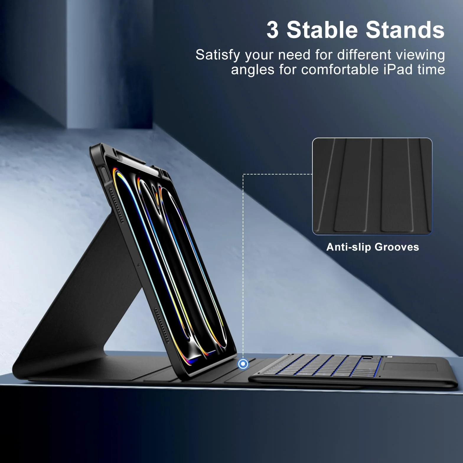 MoKo for iPad Pro 13 Inch Case with Keyboard (M4, 2024), iPad Pro 13 Case with Pencil Holder, Detachable Wireless Keyboard - Multi-Touch Trackpad - 7 Colors Backlight, Multi Stand, Black