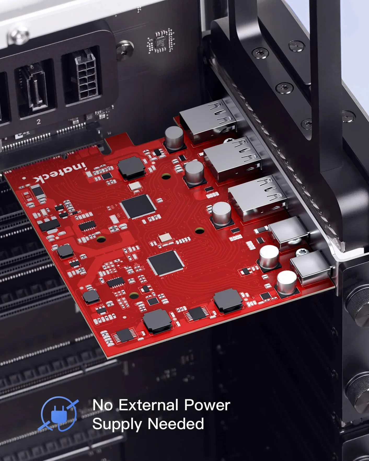 Inateck RedComets U21 Karta PCIe USB 3.2 Gen 2 16 Gb/s 3 Porty Typu A 2 Porty Typu C Czerwona