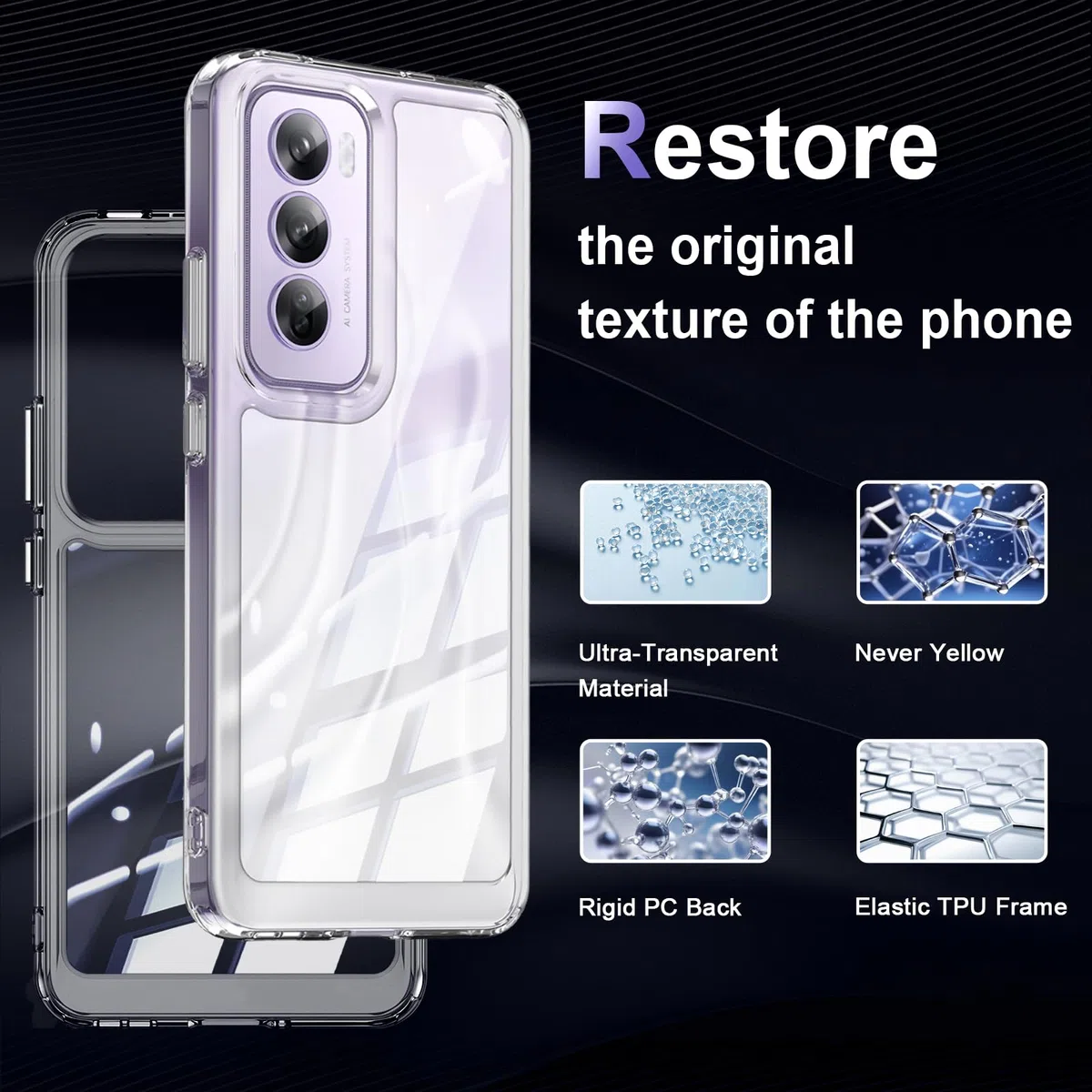 Etui na Oppo Reno 12 Pro 5G, Militarna Ochrona Przed Upadkiem, Odporne na Żółknięcie, Ultracienkie Przezroczyste Etui z Twardego PC Antyzarysowaniowe, Antywstrząsowe