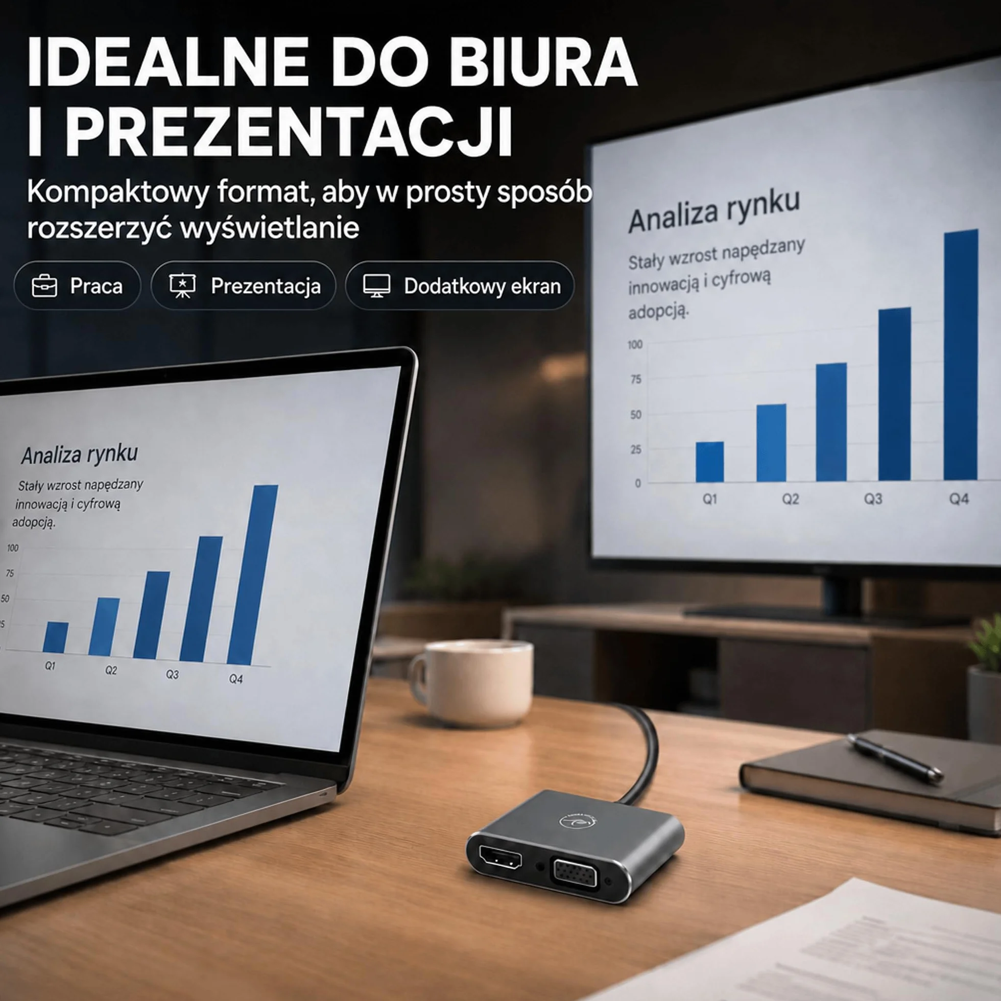 Mobility Lab Adaptator USB 3.0 do HDMI & VGA - Wysoka Rozdzielczość 1920x1080p - Kompatybilny z macOS i - Prezentacje, Filmy, Gry - Plug & Play Bez Oprogramowania - Mobilność Bez Granic