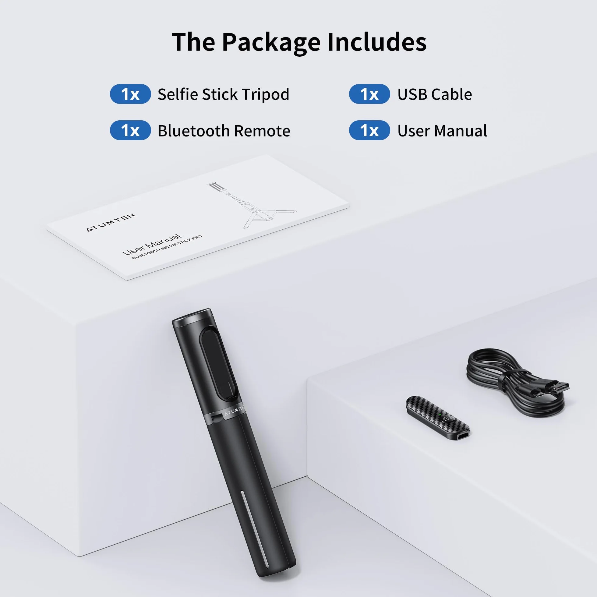 ATUMTEK statyw i kijek do selfie Bluetooth, możliwość rozszerzenia, 3 w 1, z aluminium, z bezprzewodowym pilotem zdalnego sterowania, obracany o 360°, do iPhone 13 / 12 / 12 mini / 11 Pro / XS Max / XS / 8 / 7, smartfonów Samsung